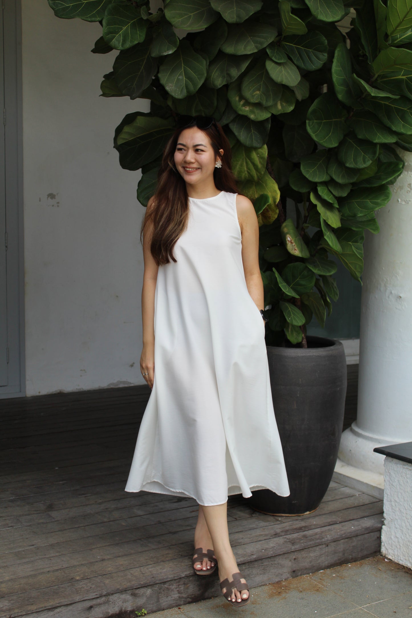 Vienna A-Line Midi Dress (White)