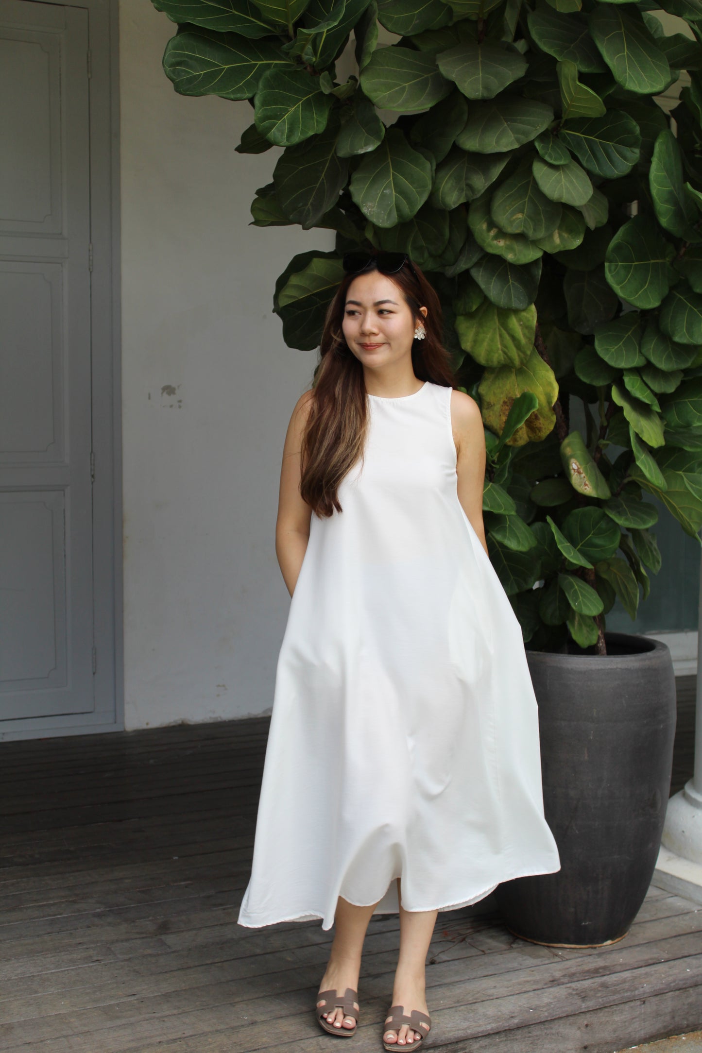 Vienna A-Line Midi Dress (White)