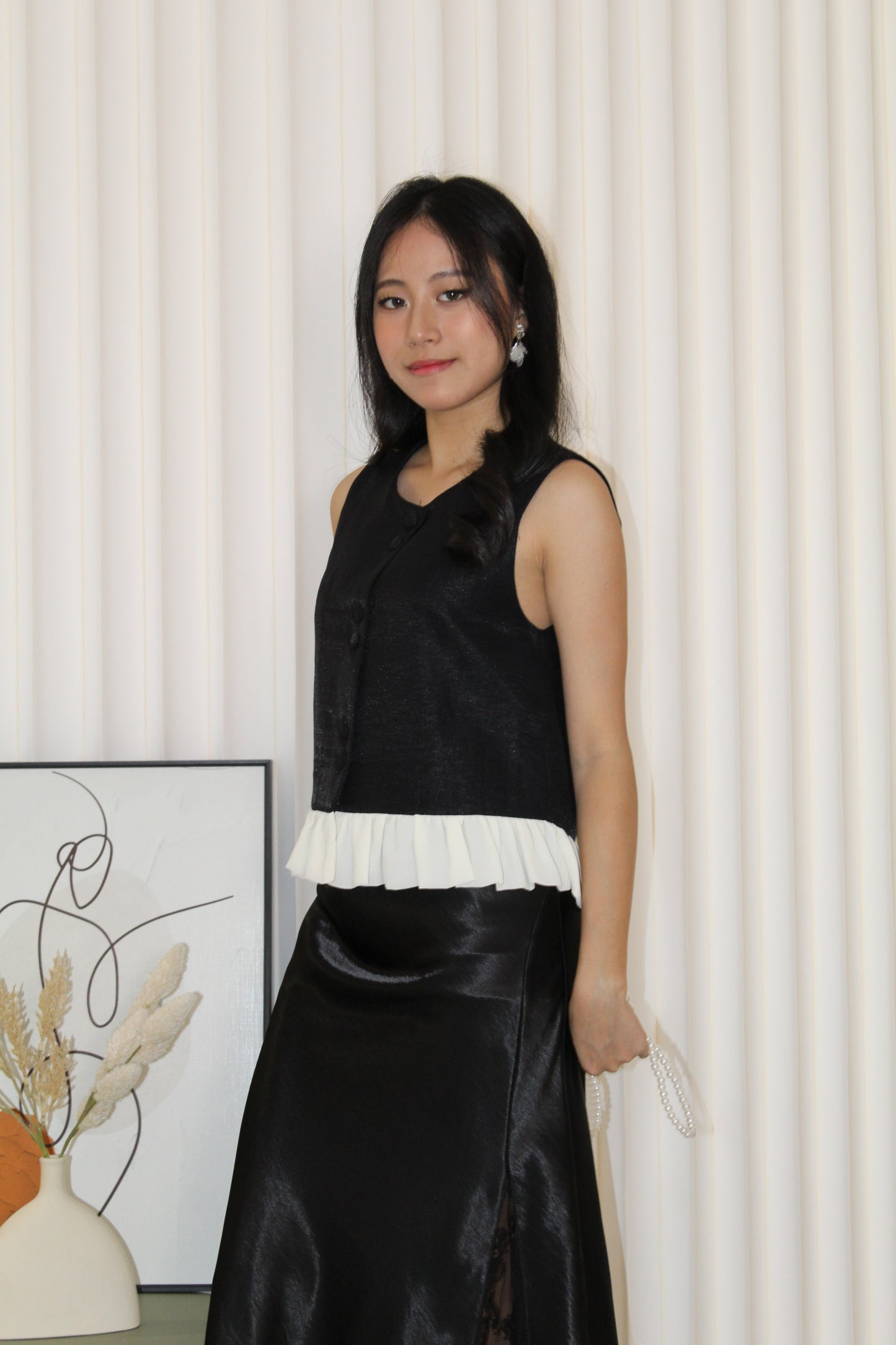 Caroline Vest Ruffle Top (Cream)