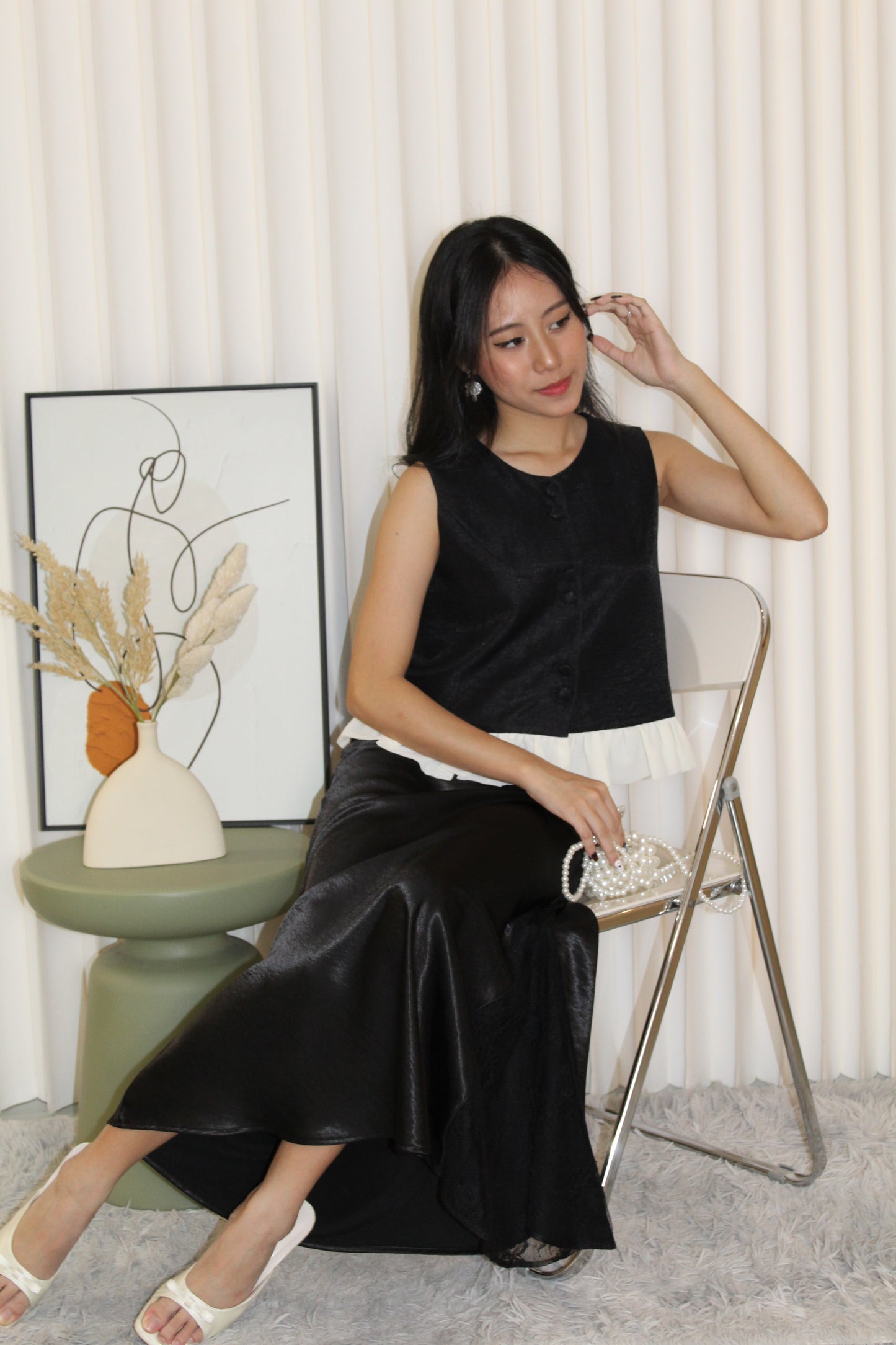 Daniela Satin Lace Maxi Skirt (Green)
