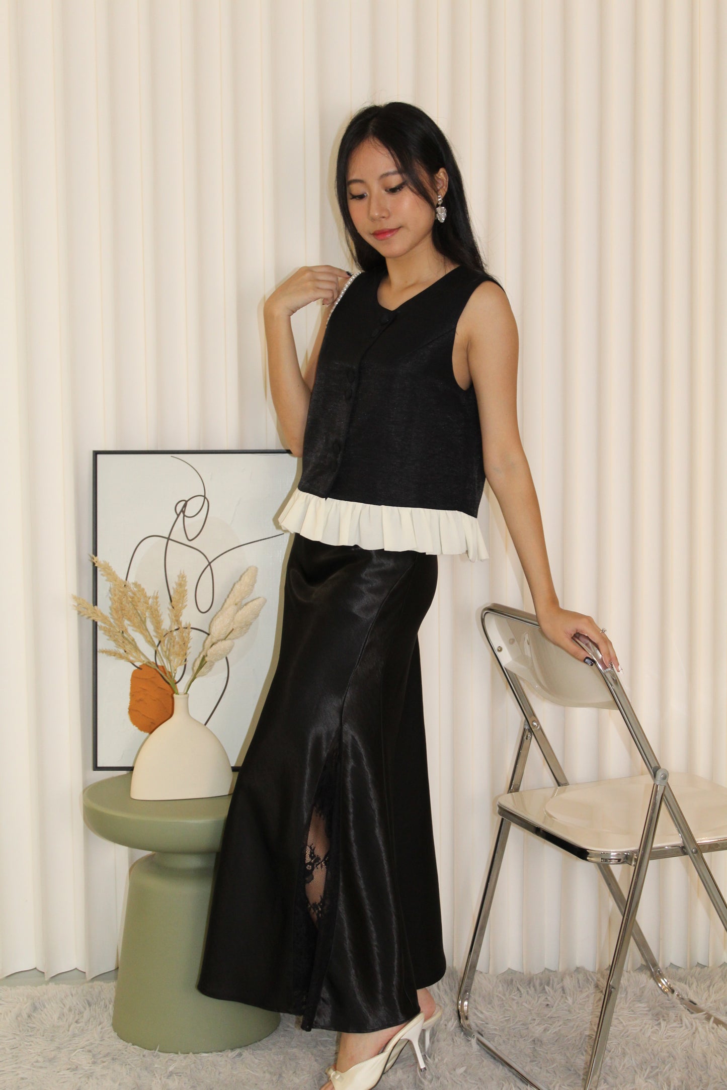 Daniela Satin Lace Maxi Skirt (Green)