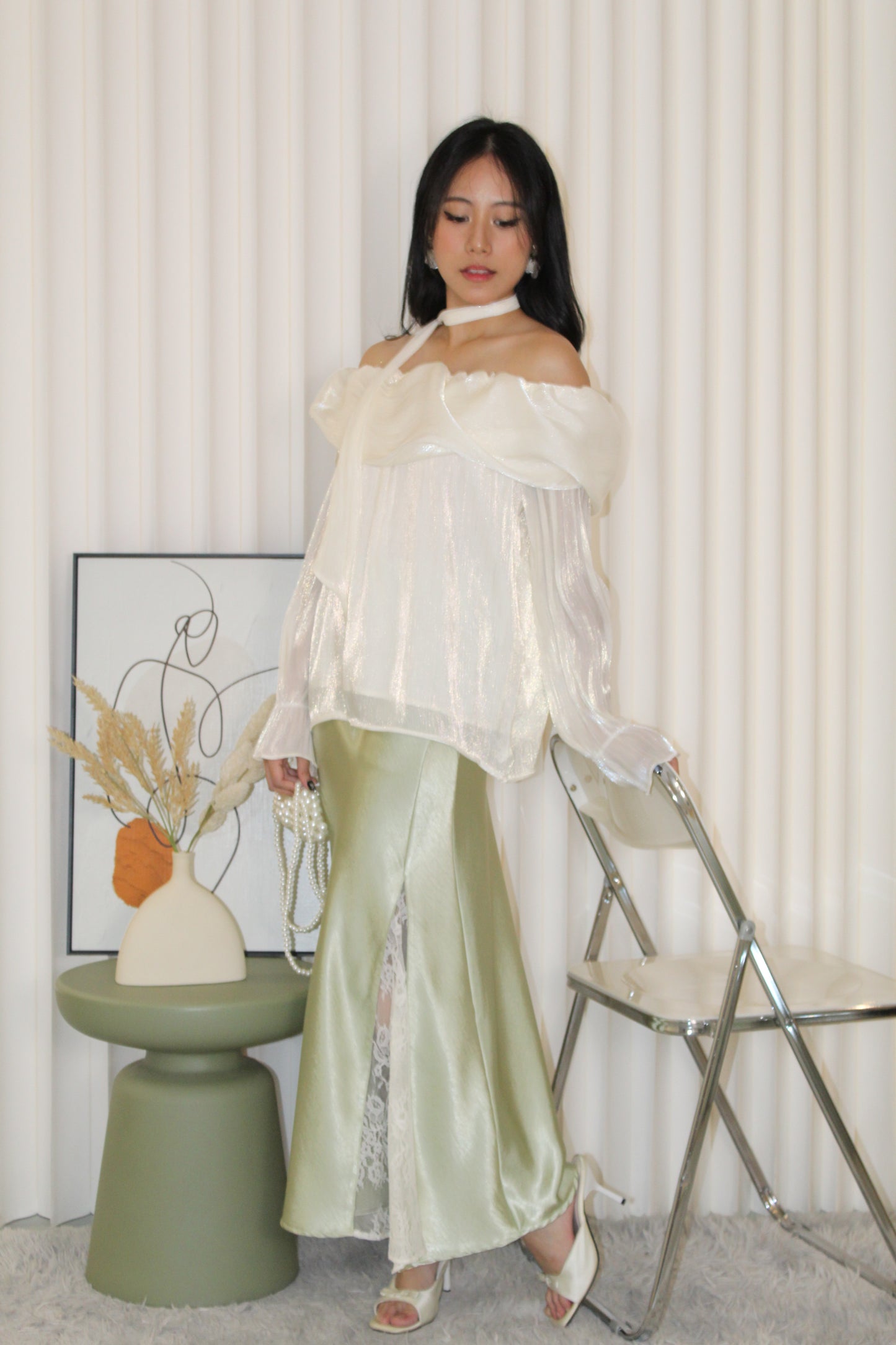 Daniela Satin Lace Maxi Skirt (Green)