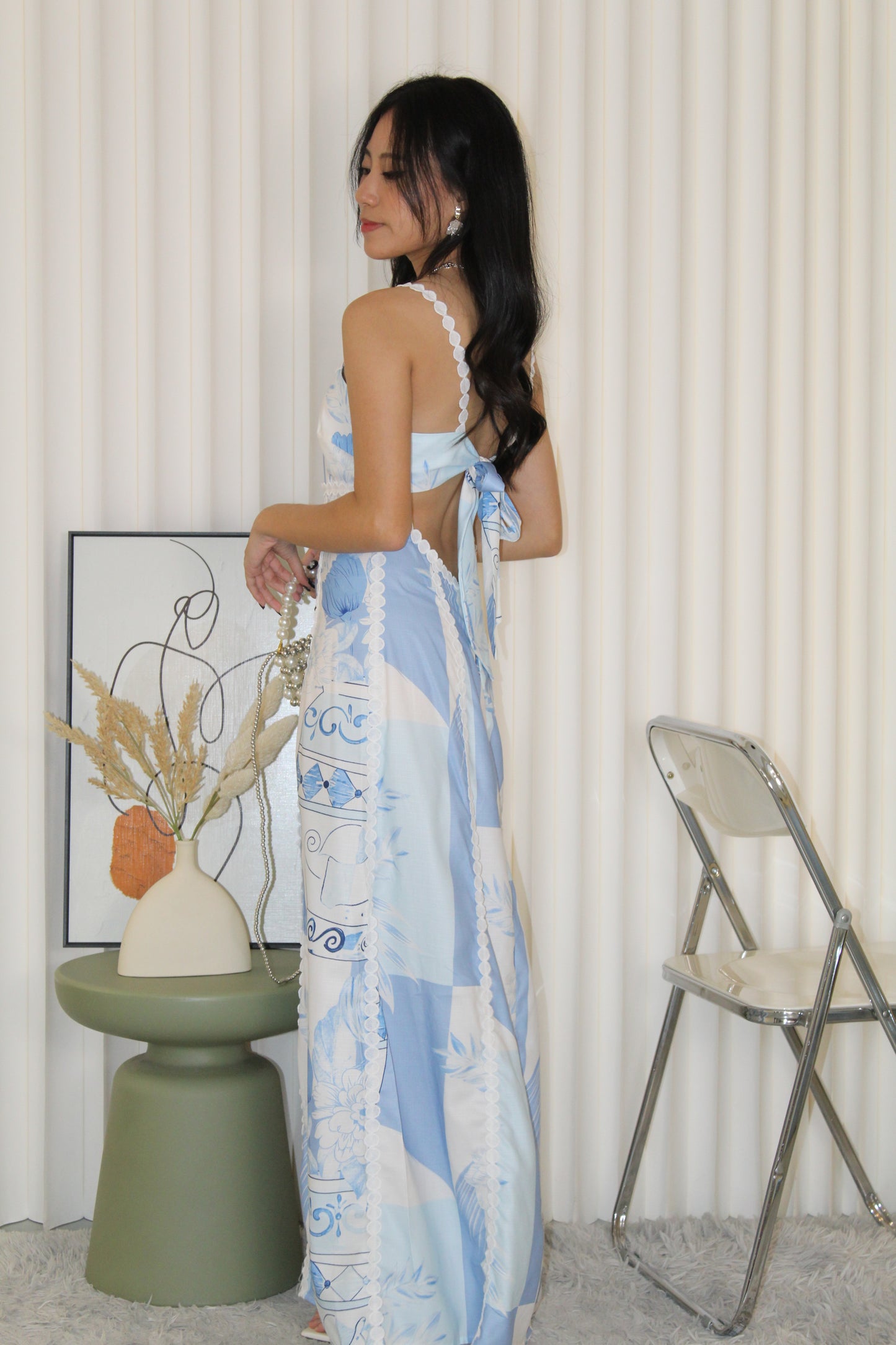 Riane Printed Bare Back Maxi Dress (Blue)
