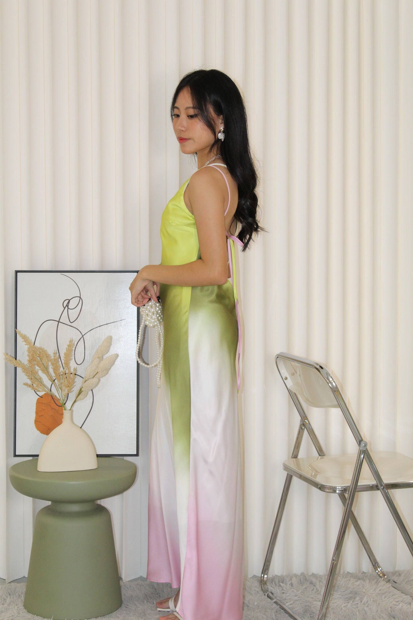 Danna Asymmetric Satin Maxi Dress