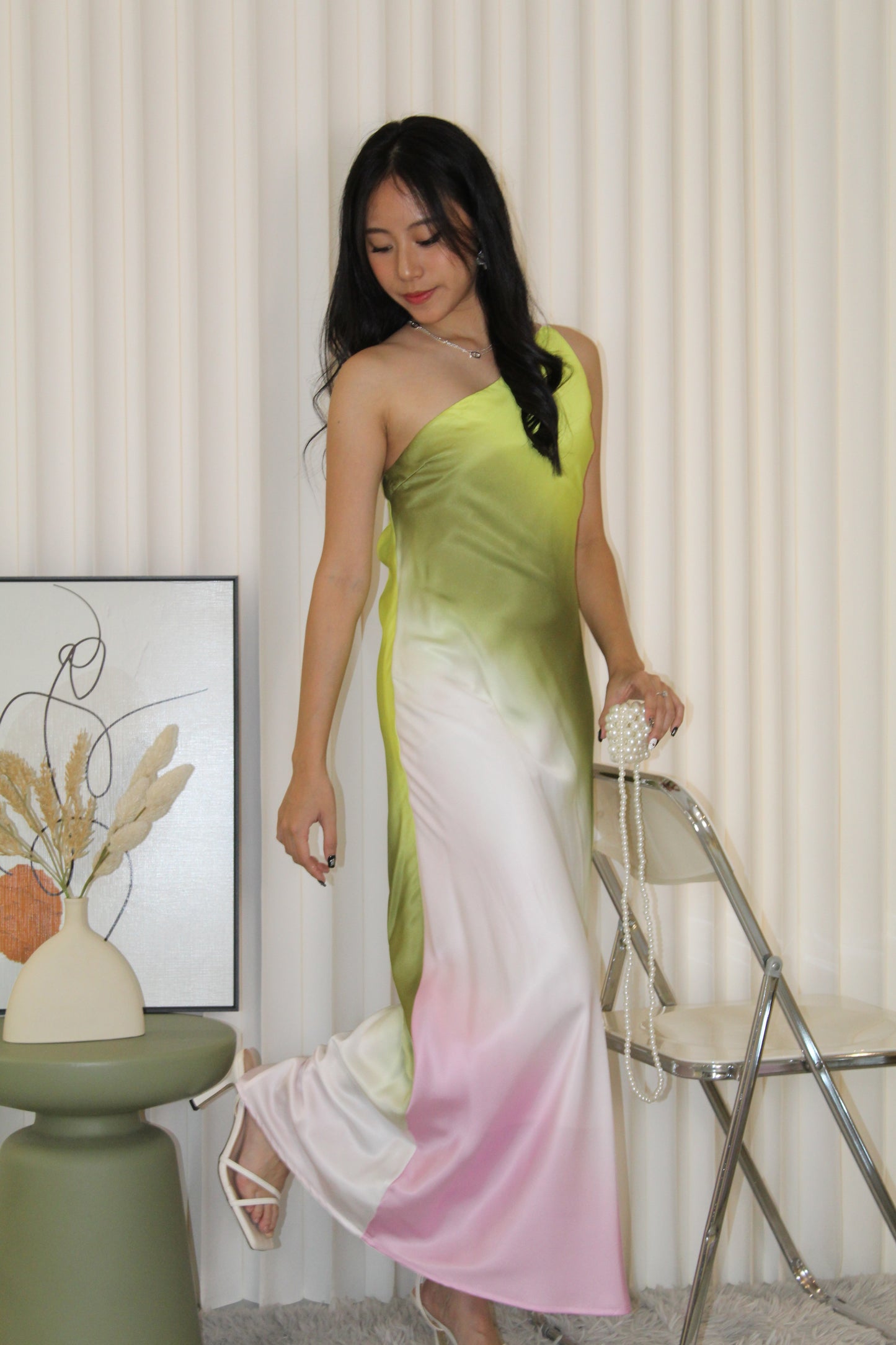 Danna Asymmetric Satin Maxi Dress