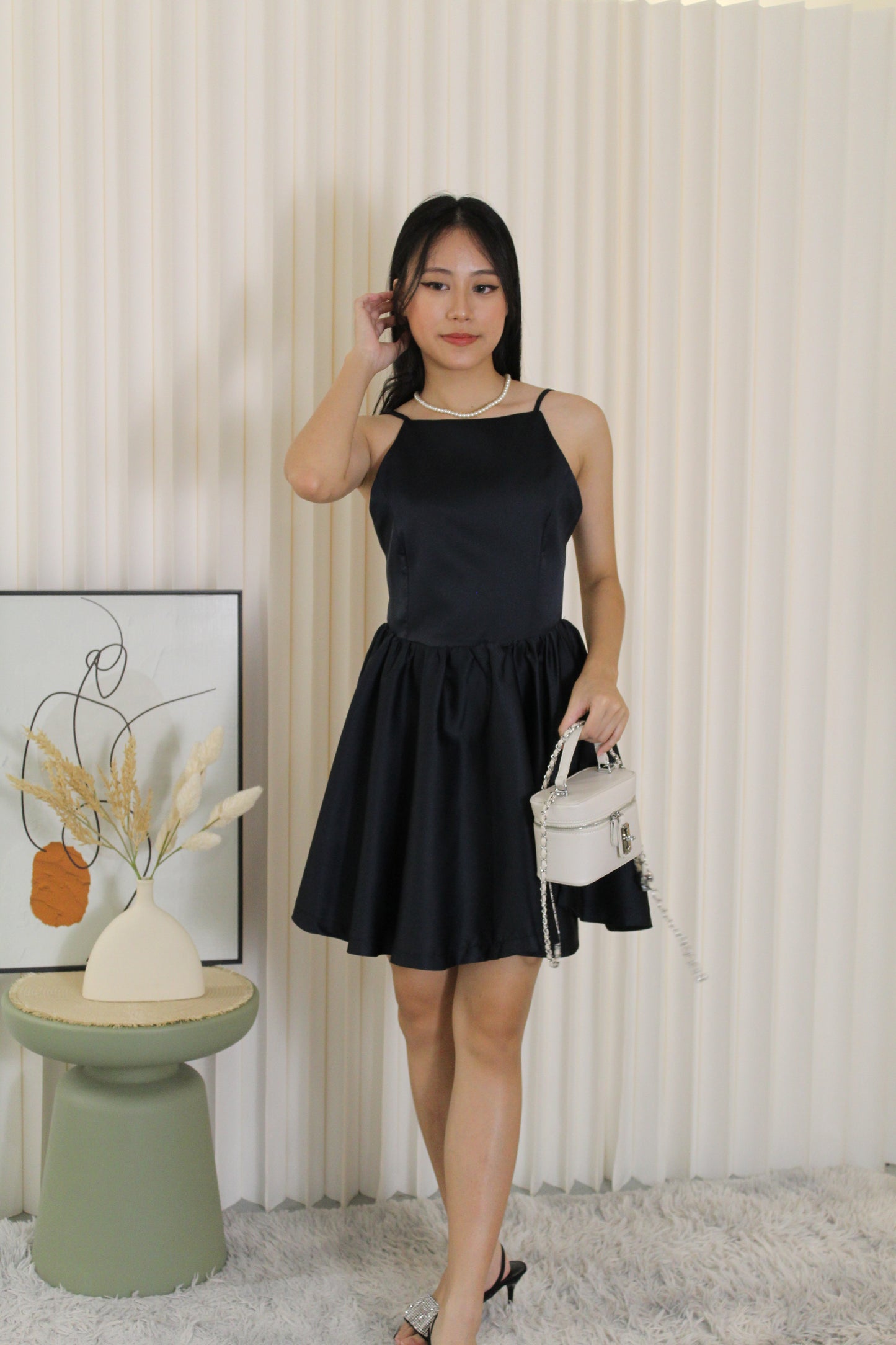 Celine Halter Bare Back Flare Mini Dress (Blue)