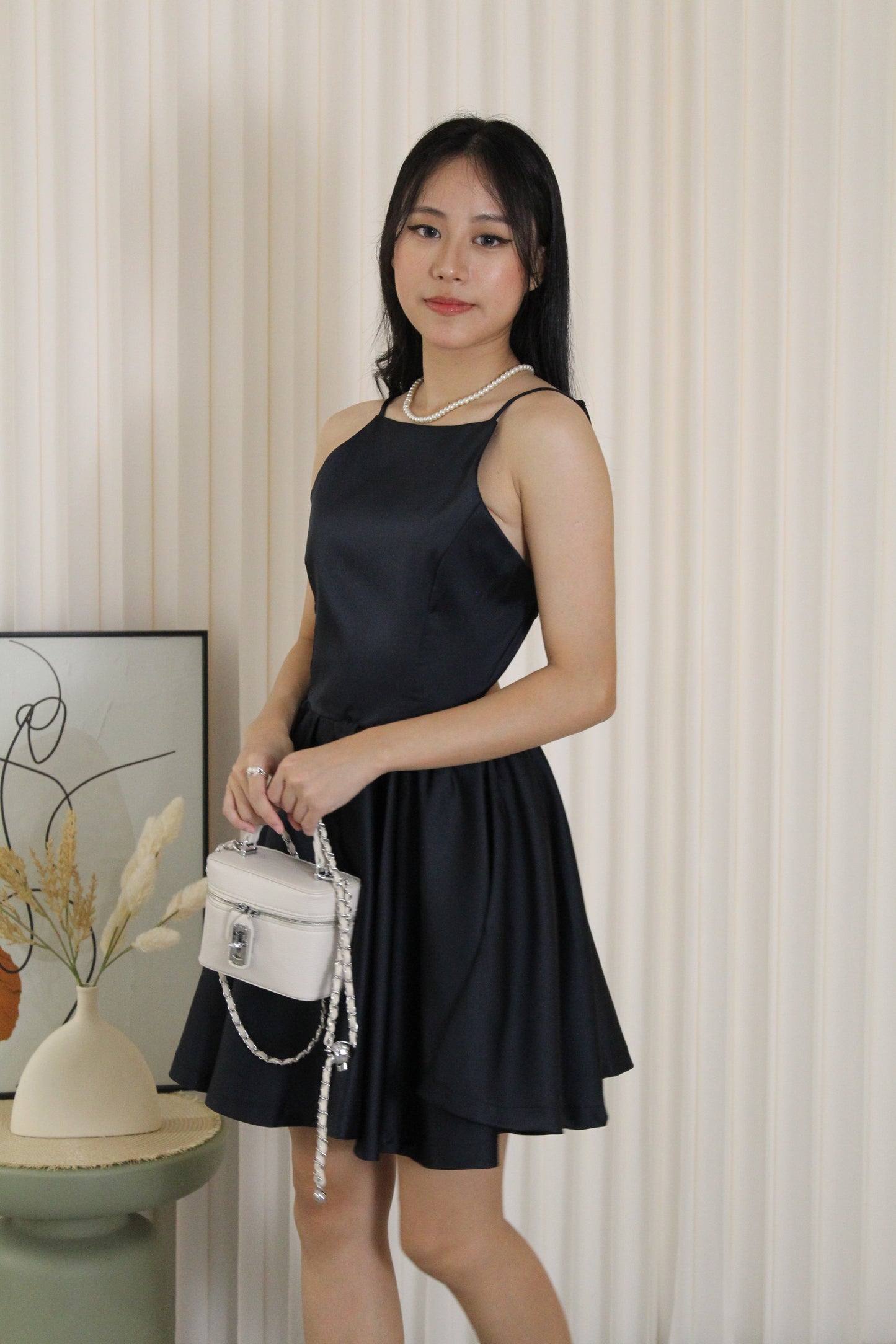 Celine Halter Bare Back Flare Mini Dress (Blue)