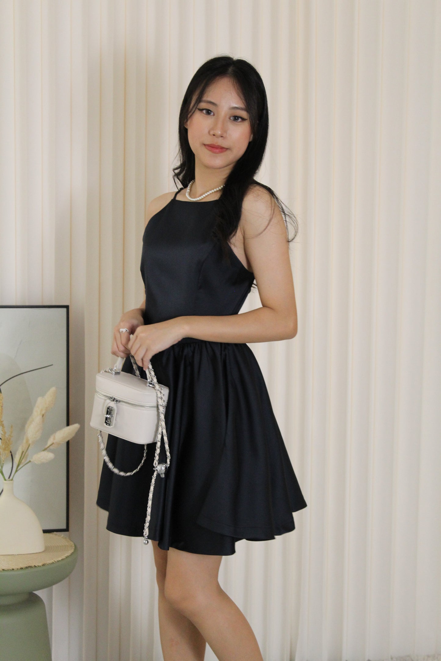 Celine Halter Bare Back Flare Mini Dress (Blue)