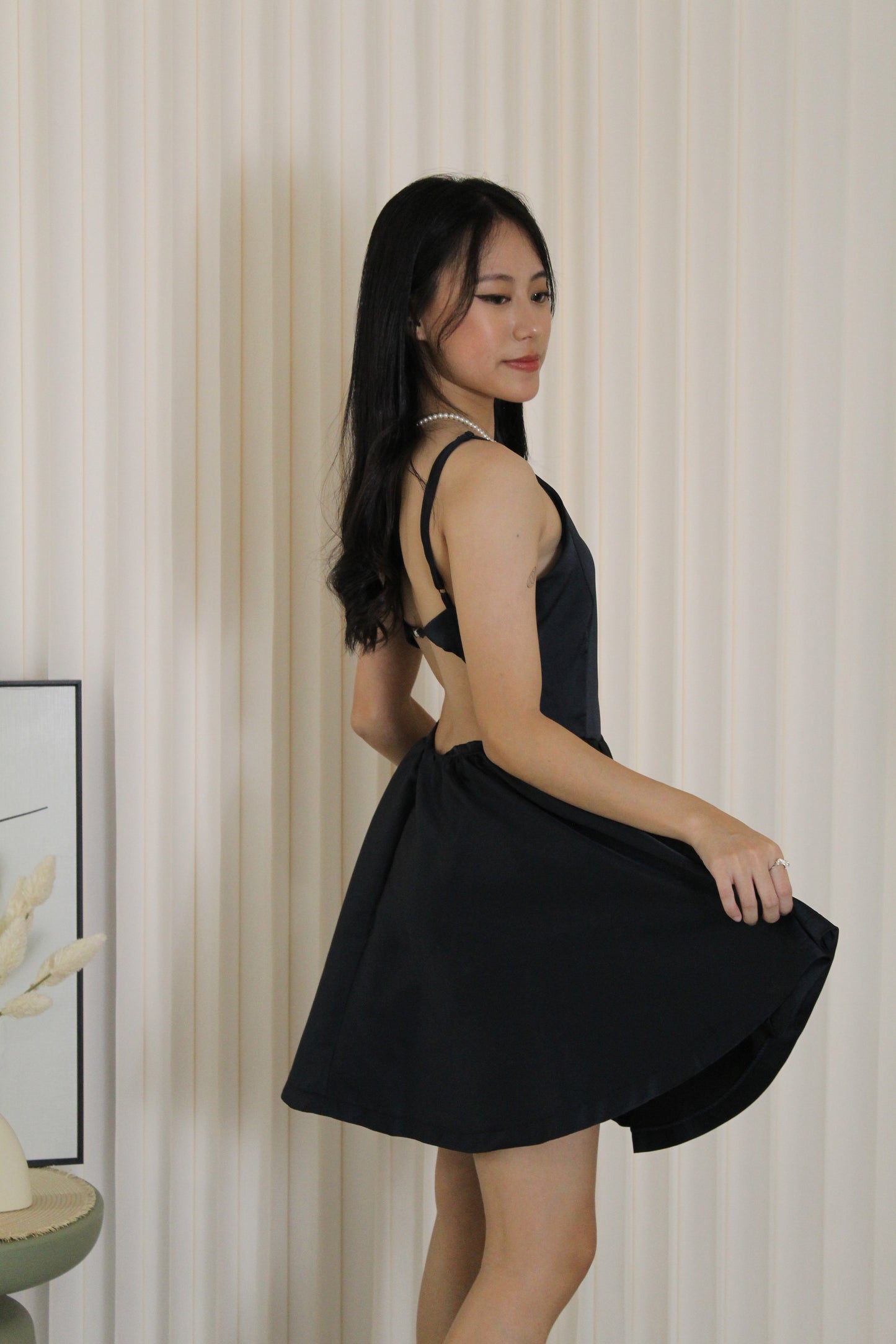Celine Halter Bare Back Flare Mini Dress (Blue)