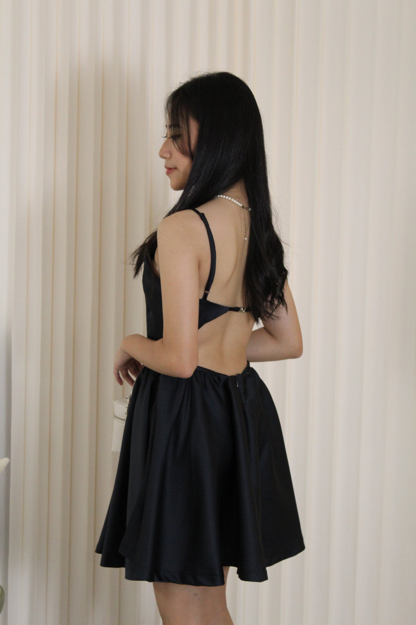 Celine Halter Bare Back Flare Mini Dress (Blue)