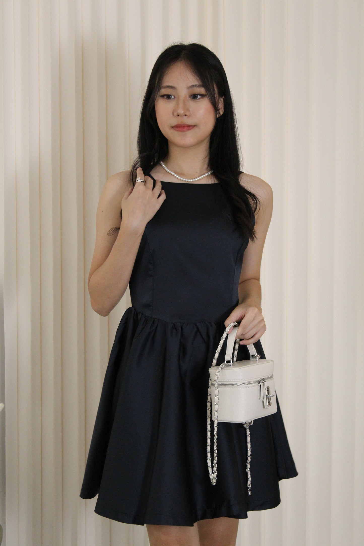 Celine Halter Bare Back Flare Mini Dress (Blue)