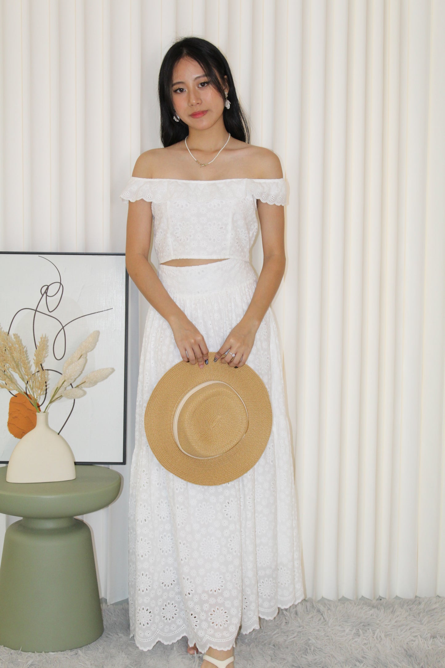 Yasmine Eyelet Two Piece Set (White)