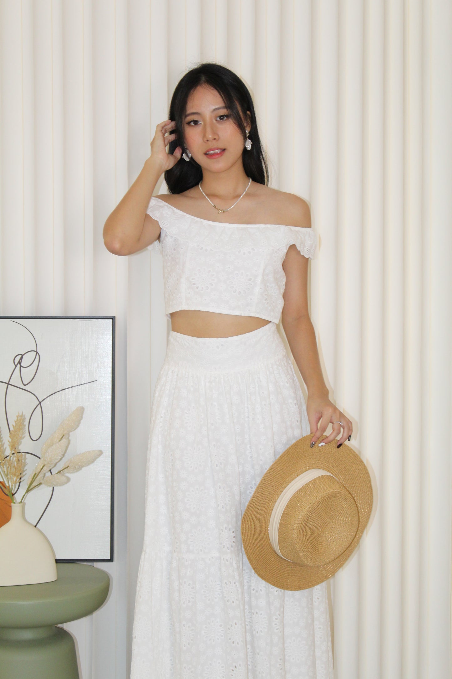 Yasmine Eyelet Two Piece Set (White)