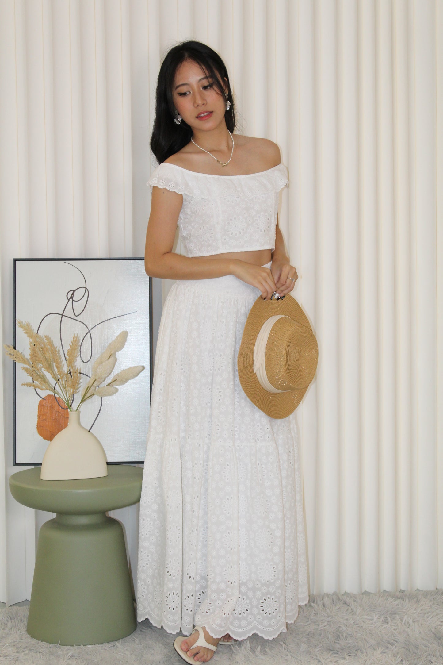 Yasmine Eyelet Two Piece Set (White)