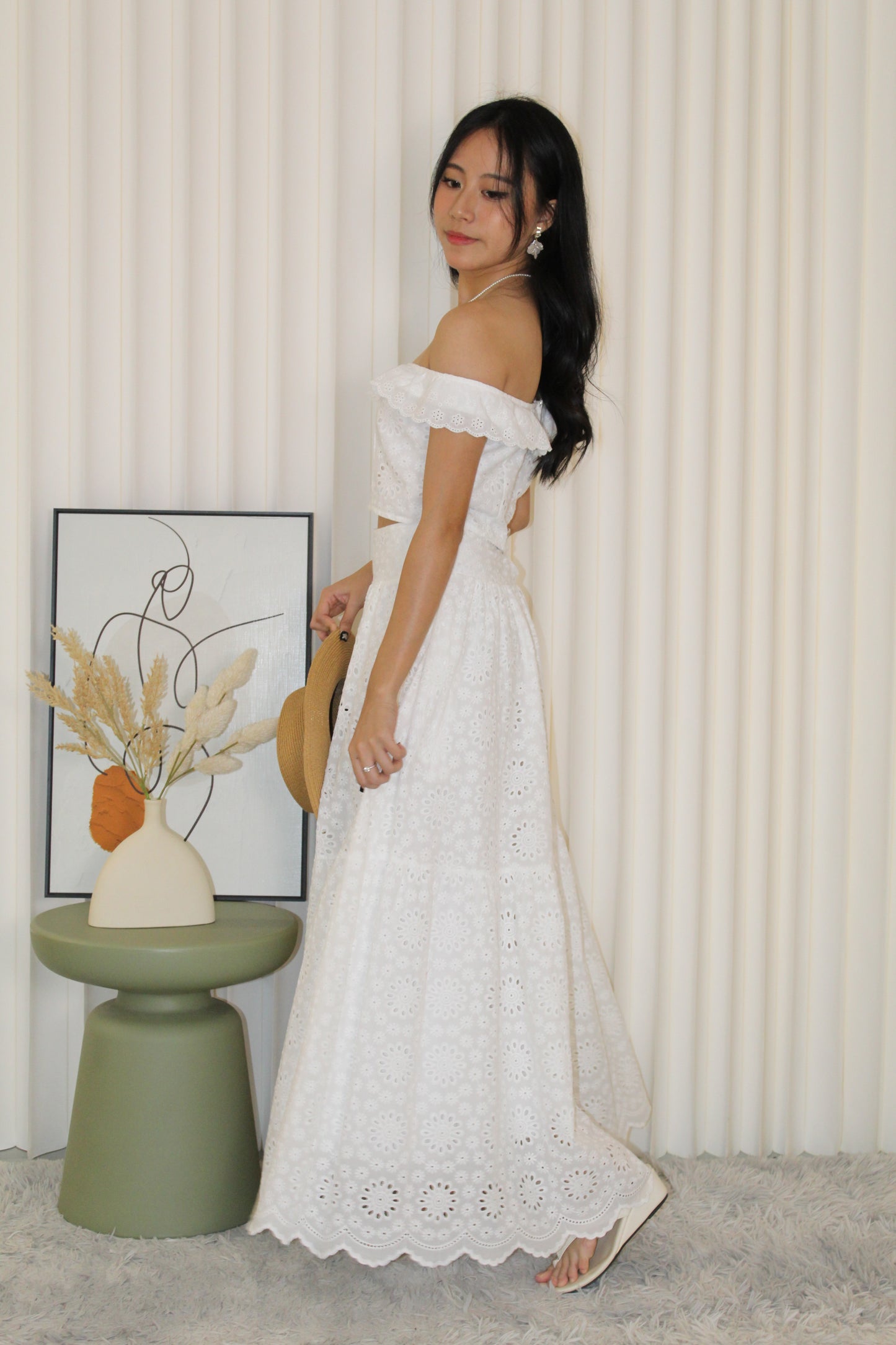 Yasmine Eyelet Two Piece Set (White)