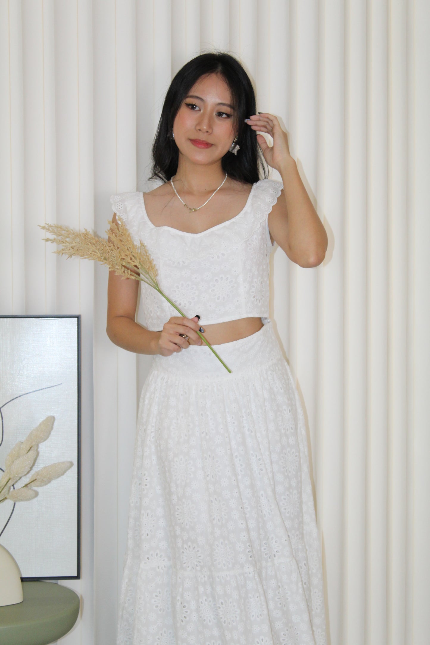 Yasmine Eyelet Two Piece Set (White)