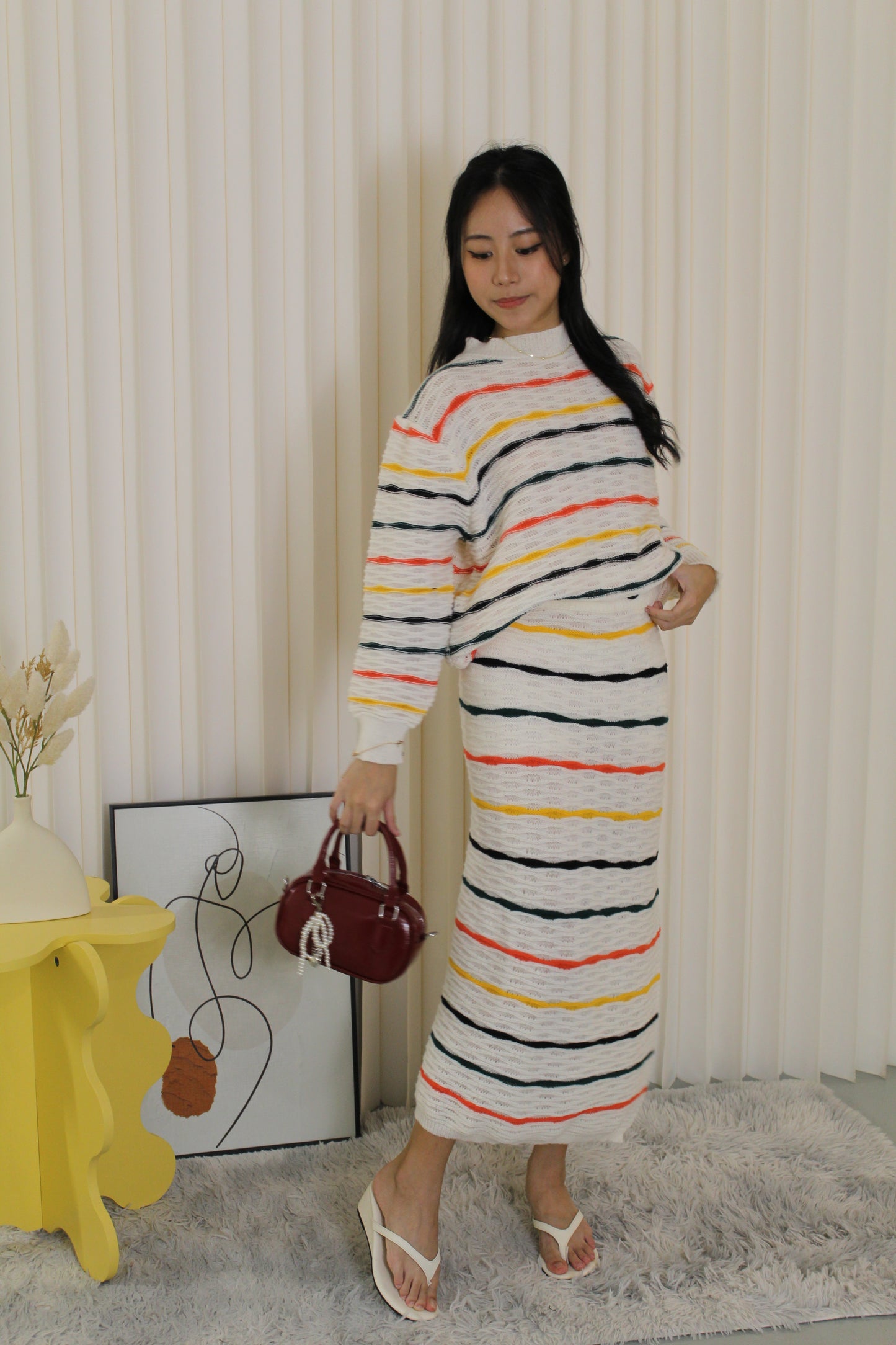Roseline Knit Two Piece Skirt Set (Cream)