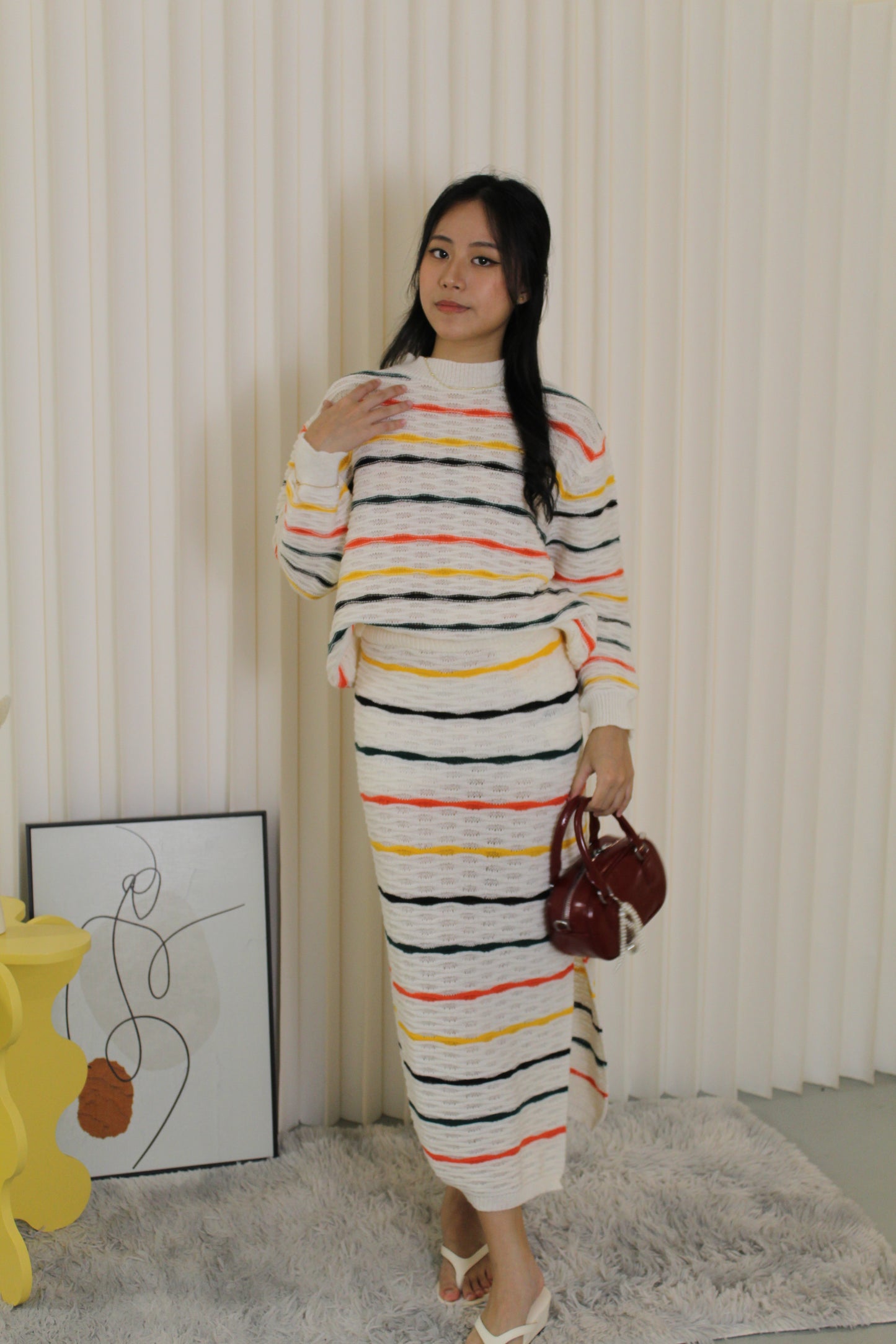 Roseline Knit Two Piece Skirt Set (Cream)