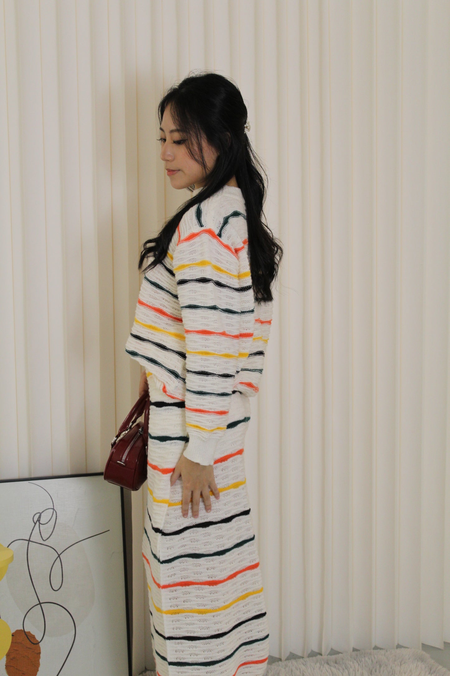 Roseline Knit Two Piece Skirt Set (Cream)