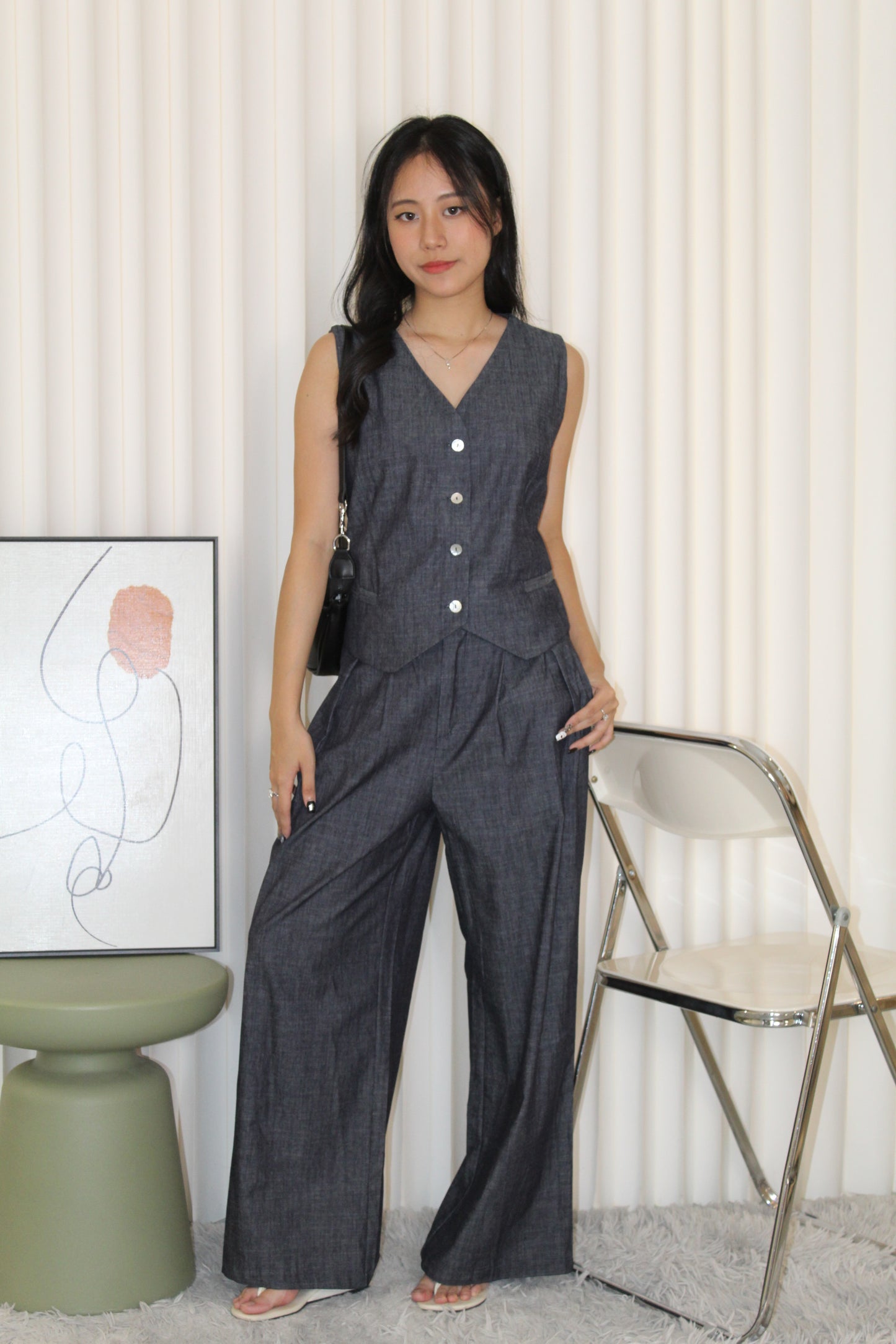 Millie Denim Vest Two Piece Set