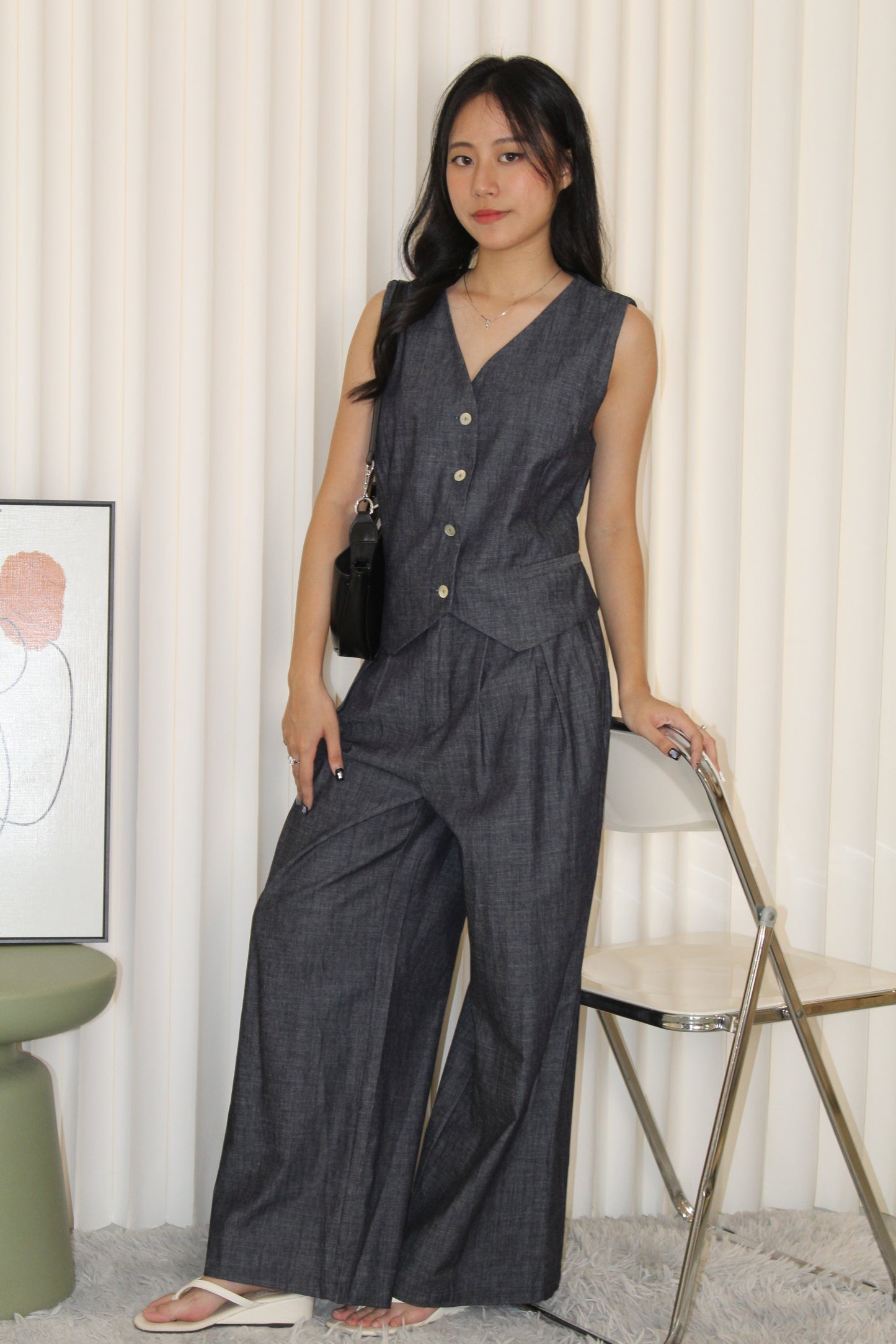 Millie Denim Vest Two Piece Set