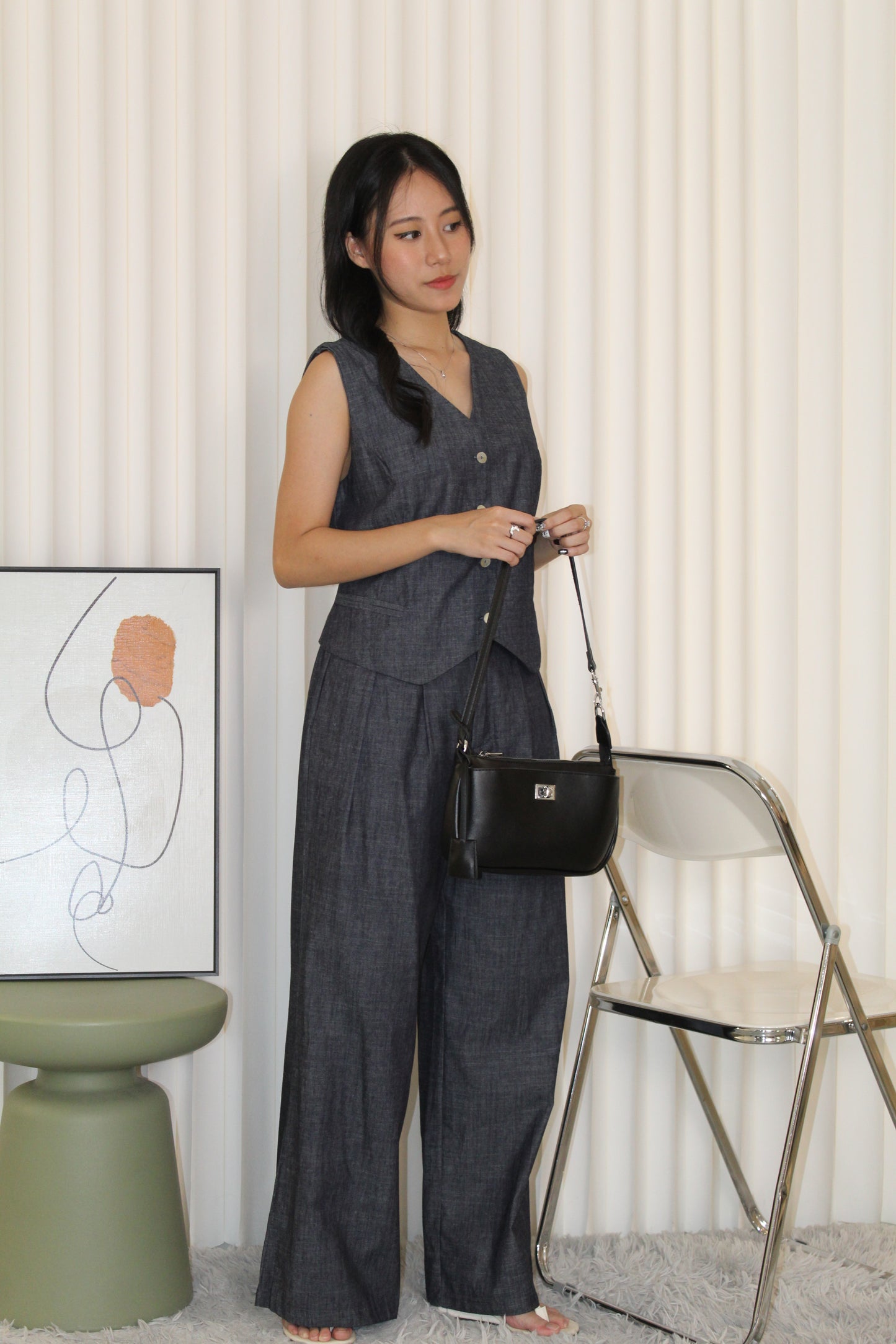 Millie Denim Vest Two Piece Set