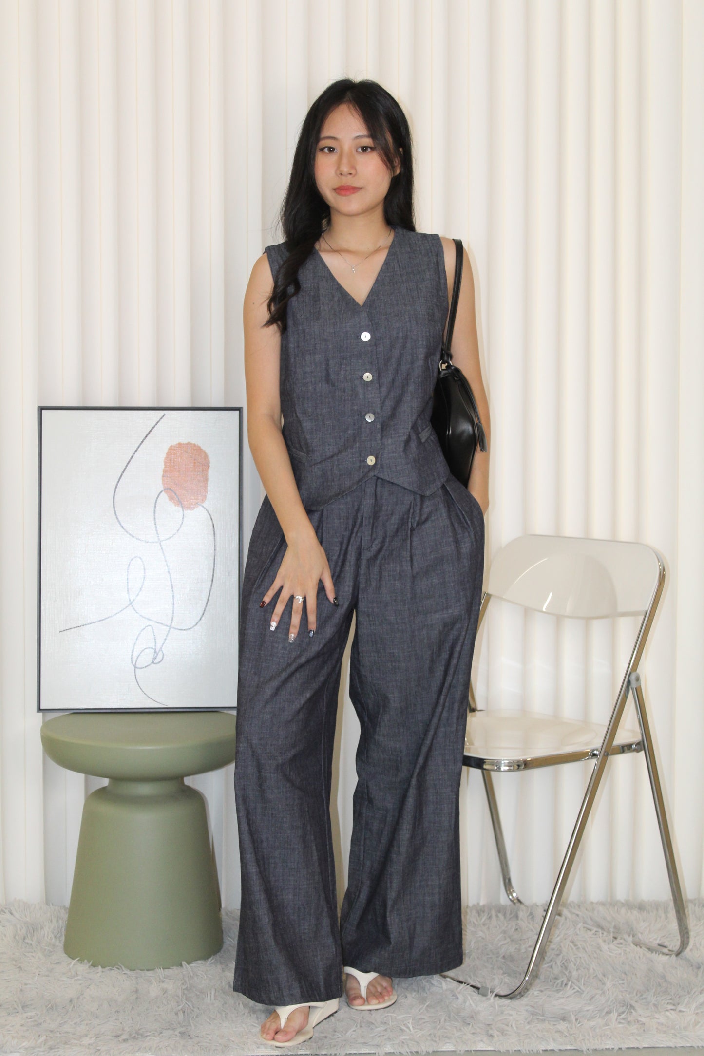 Millie Denim Vest Two Piece Set
