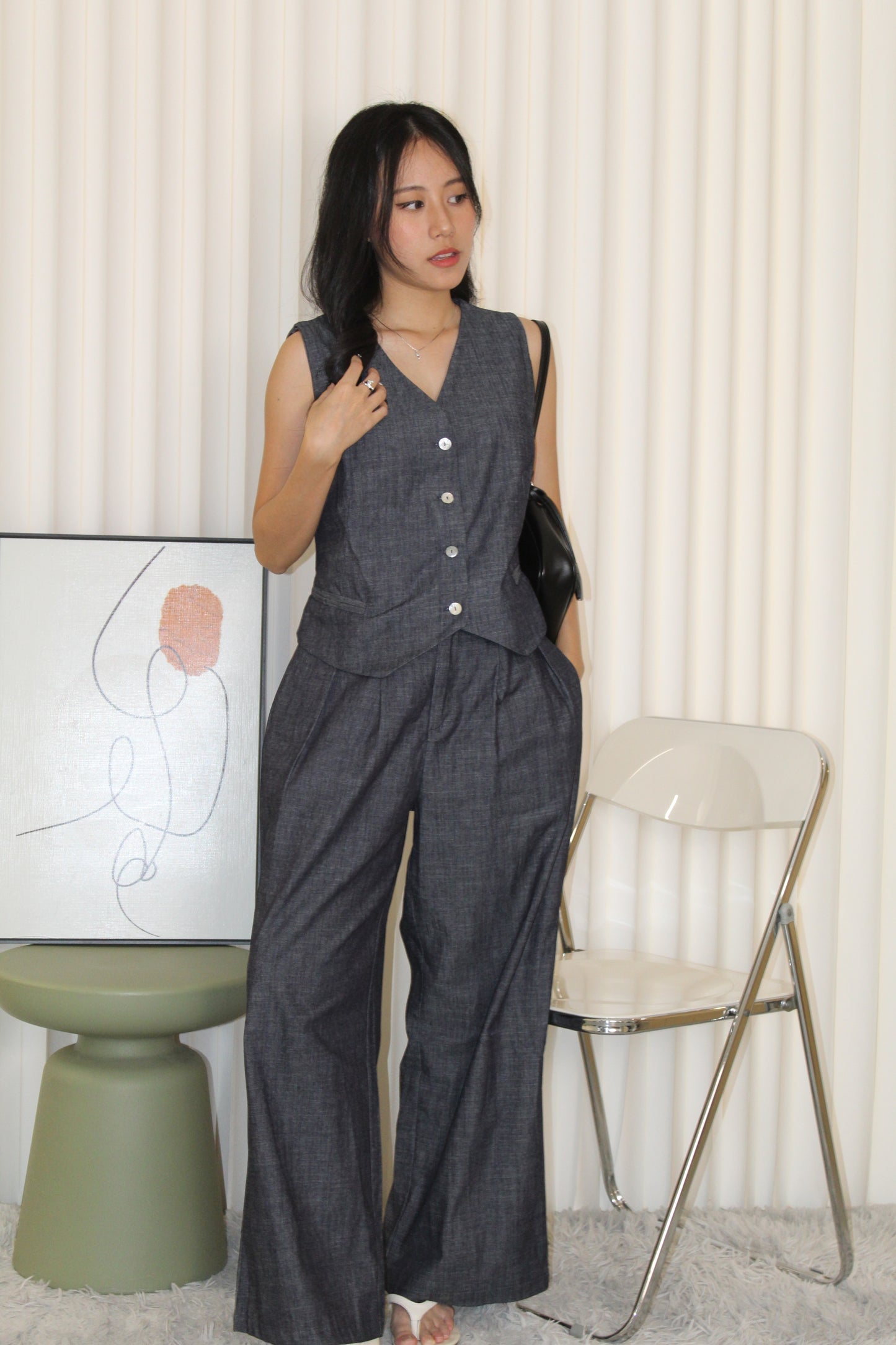 Millie Denim Vest Two Piece Set