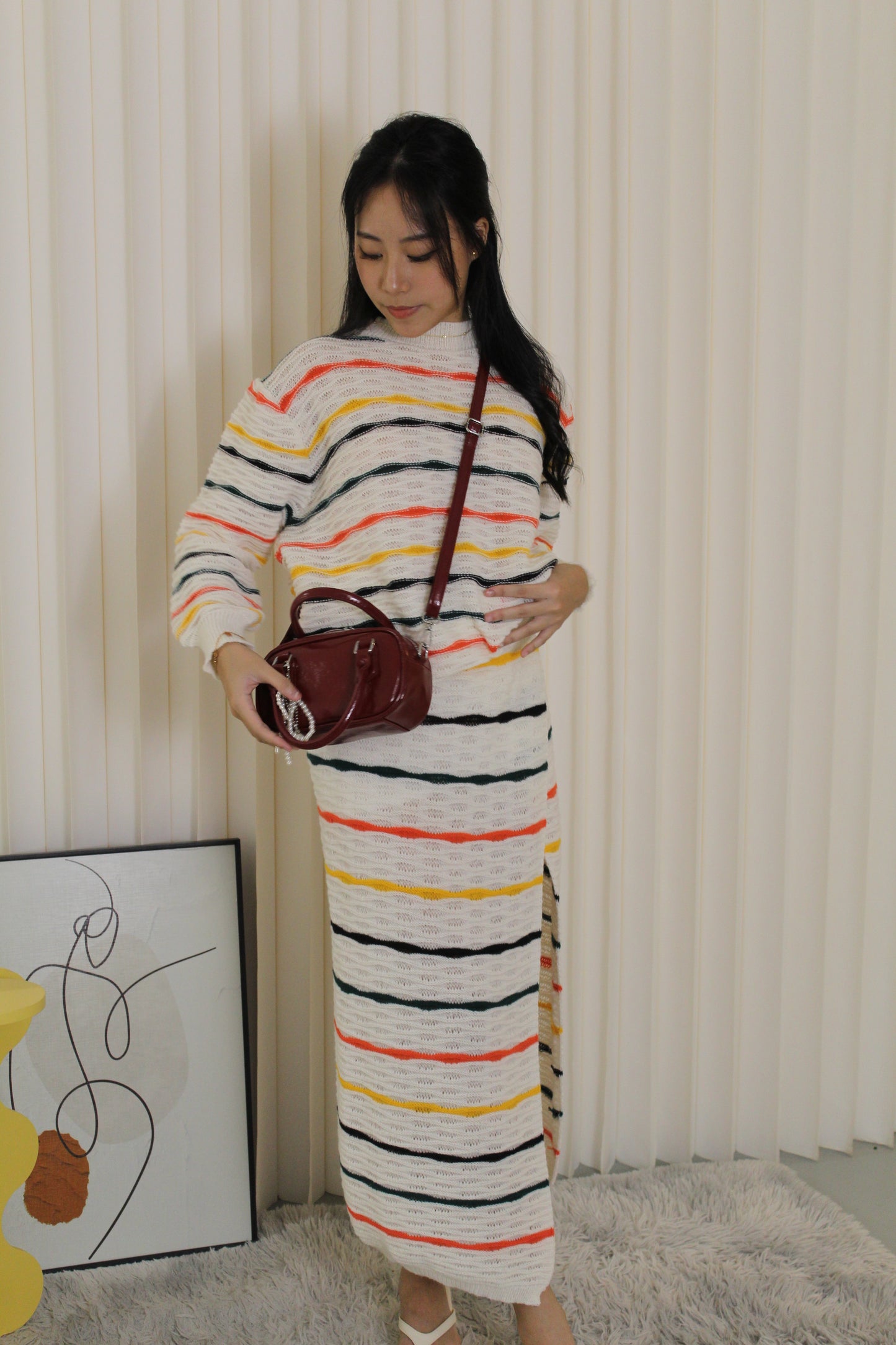 Roseline Knit Two Piece Skirt Set (Cream)