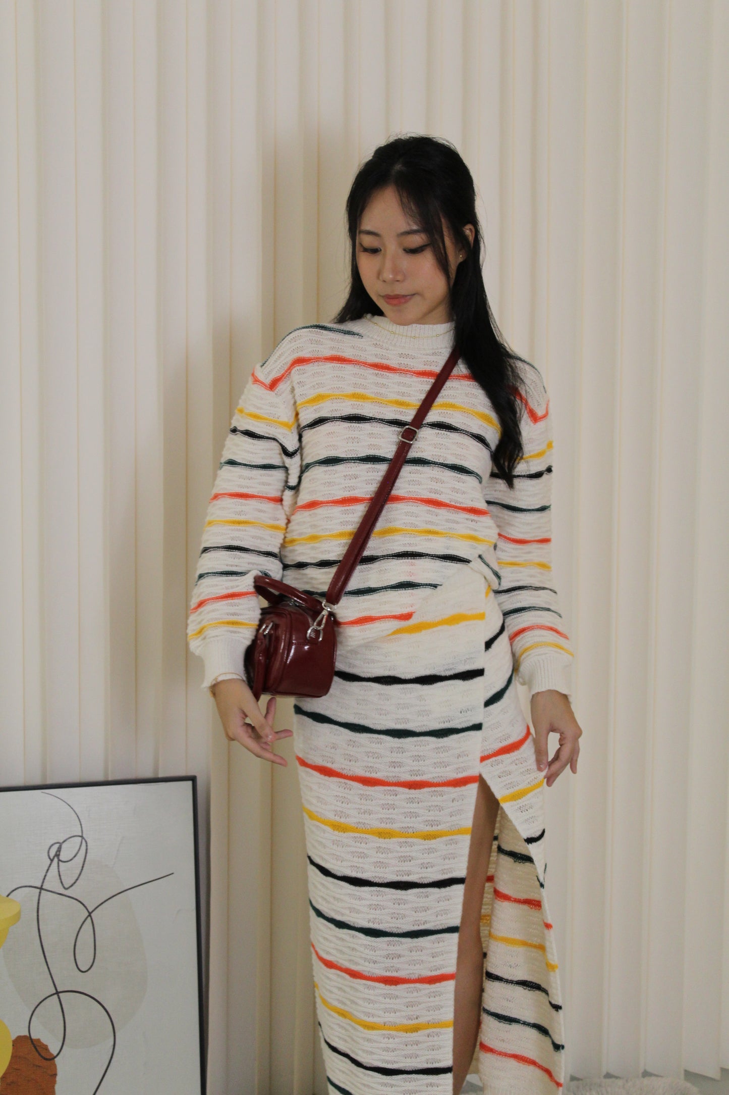 Roseline Knit Two Piece Skirt Set (Cream)