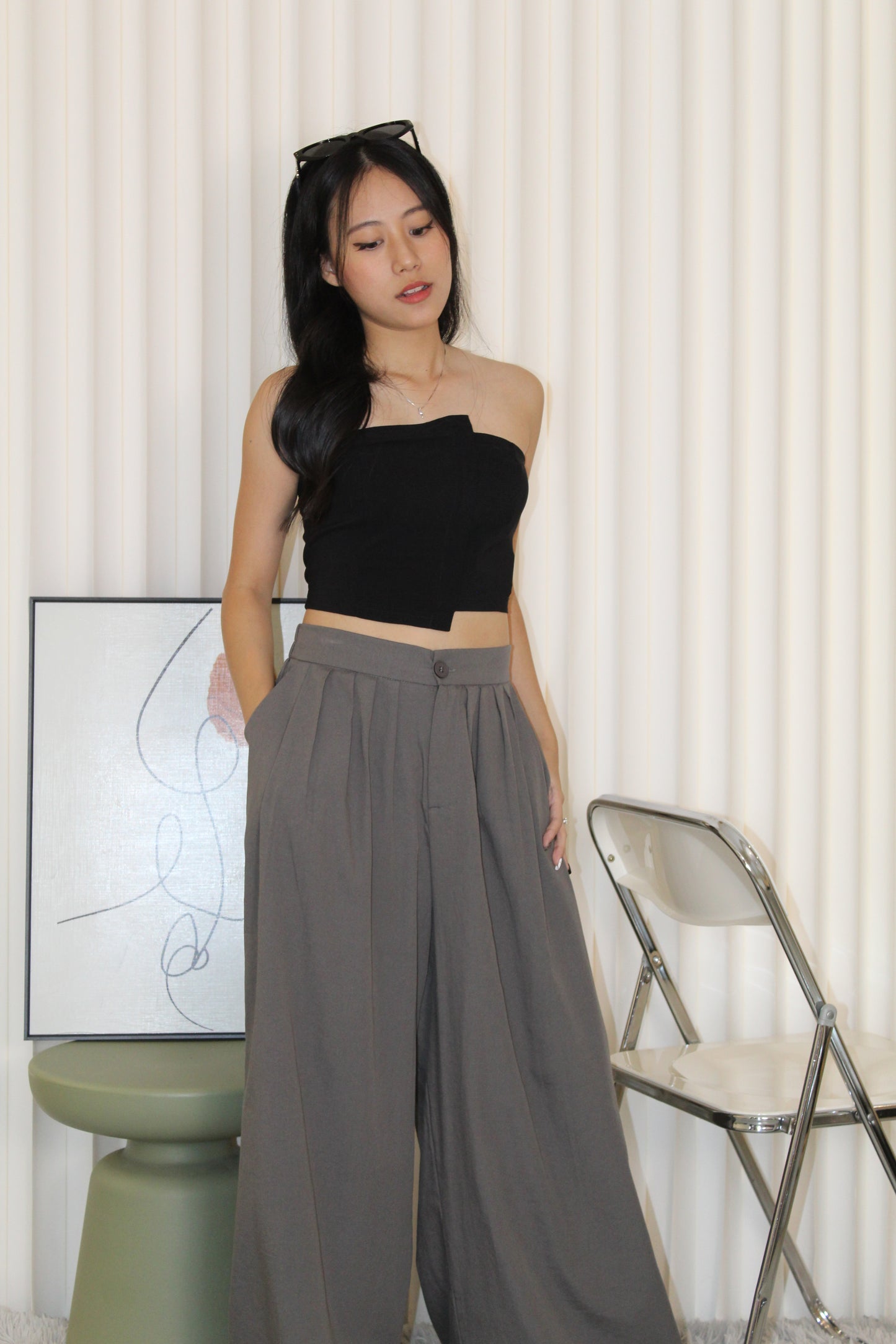 Yana Pleated Pants (Grey)