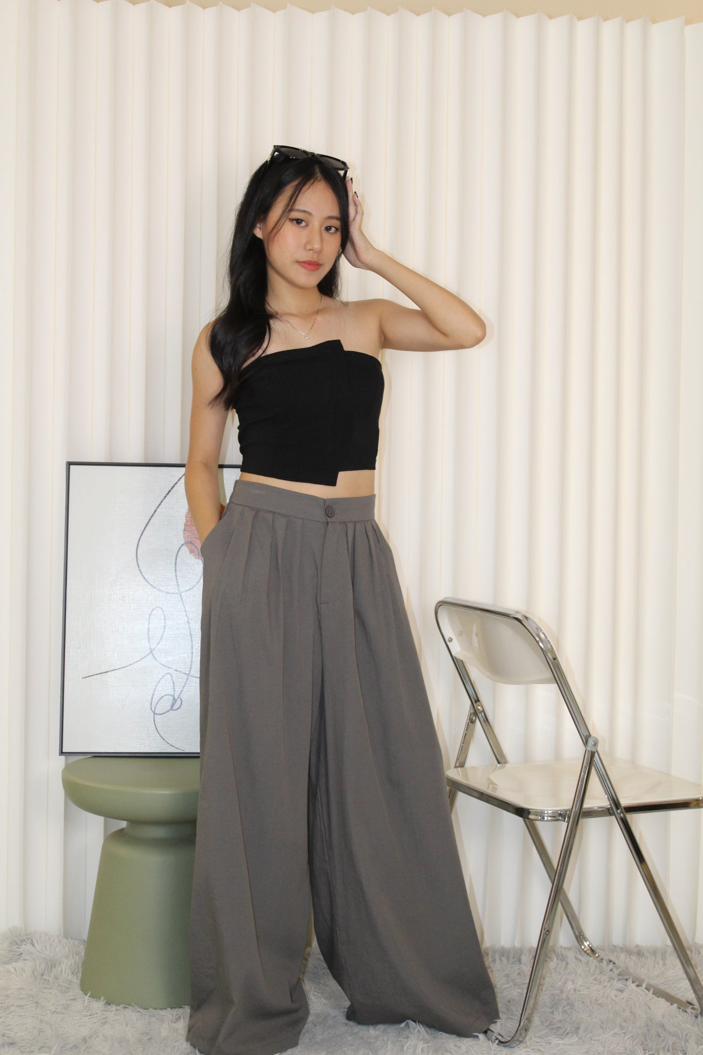 Yana Pleated Pants (Grey)
