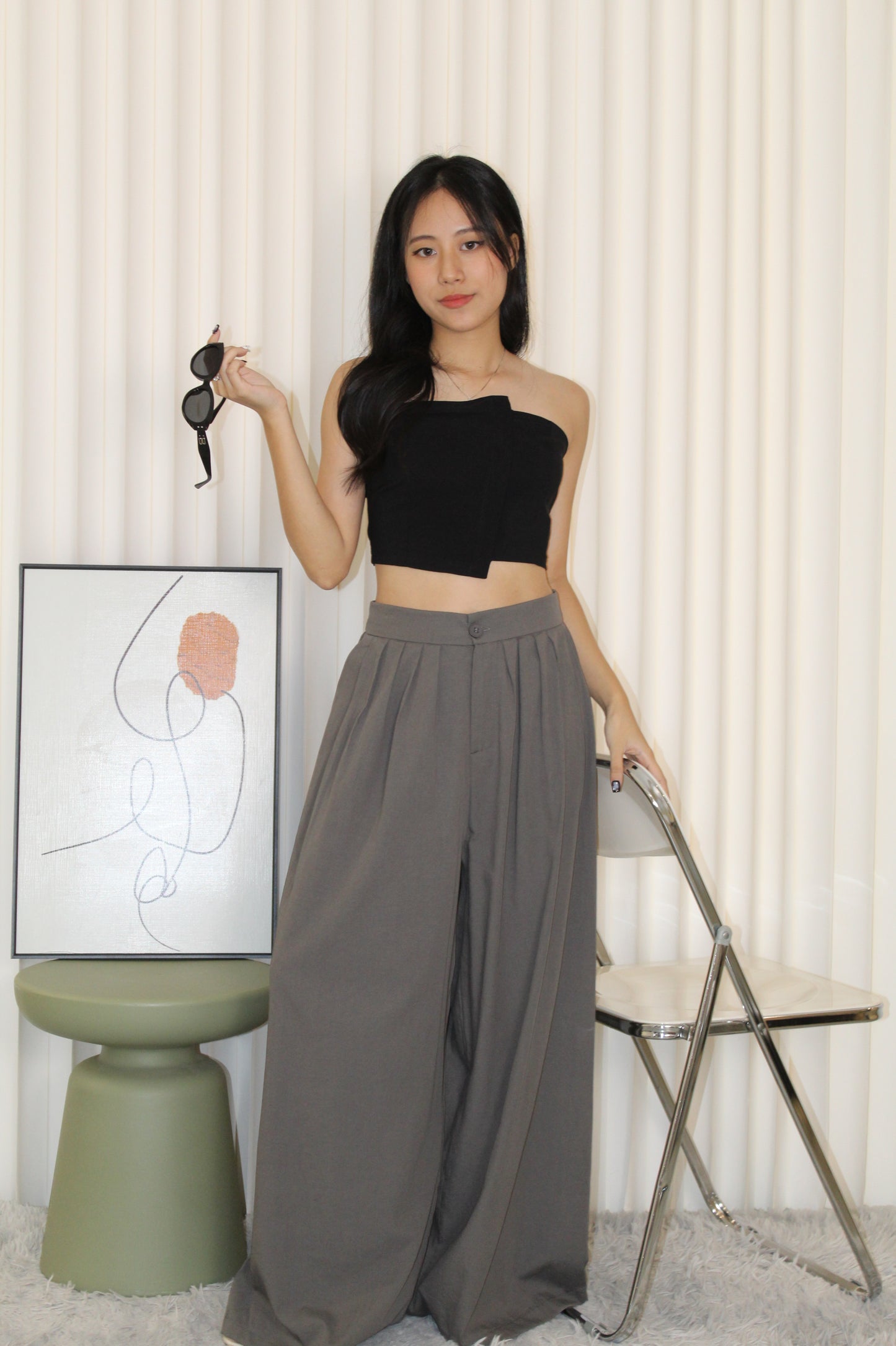 Yana Pleated Pants (Grey)