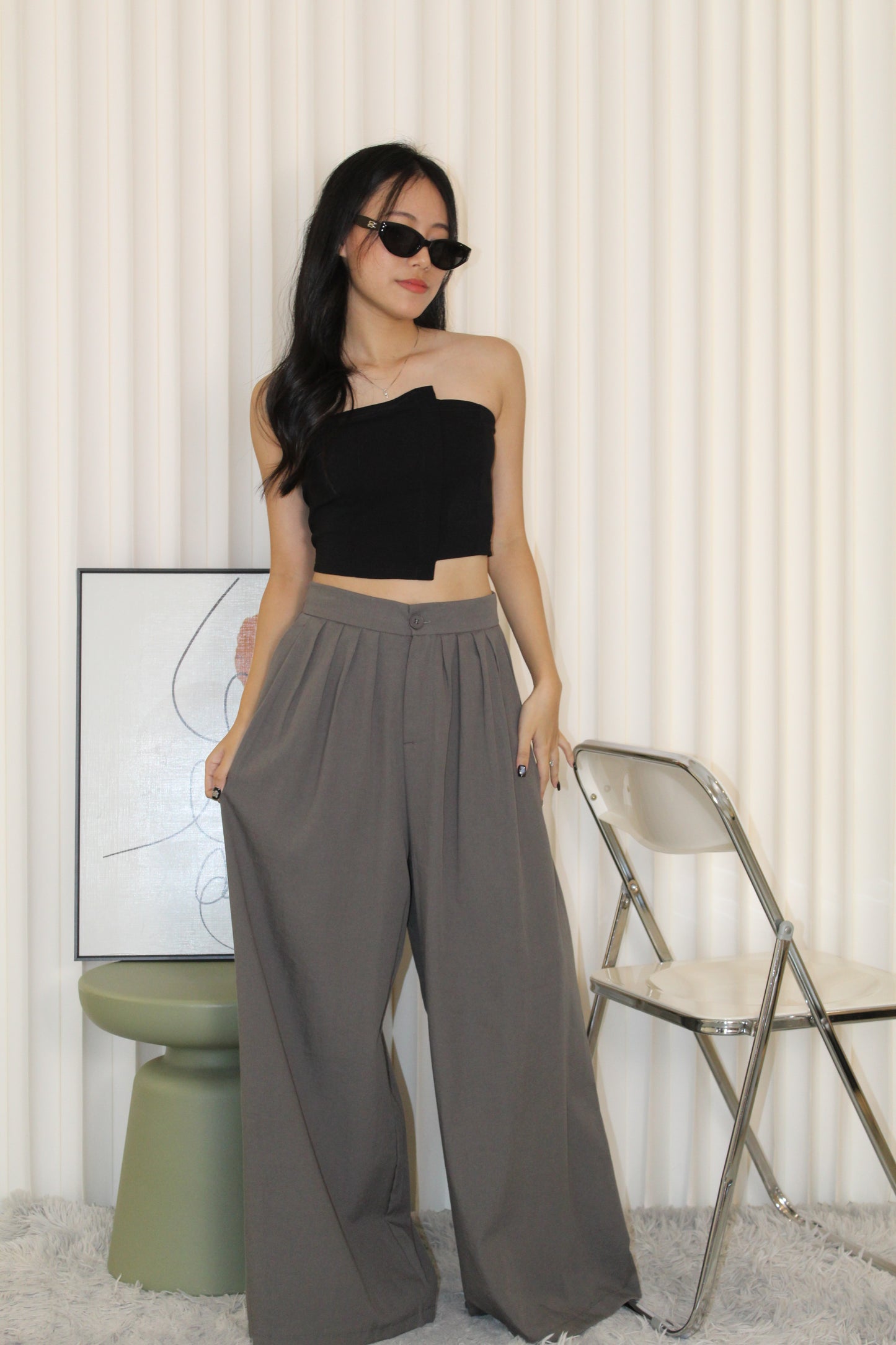 Yana Pleated Pants (Grey)