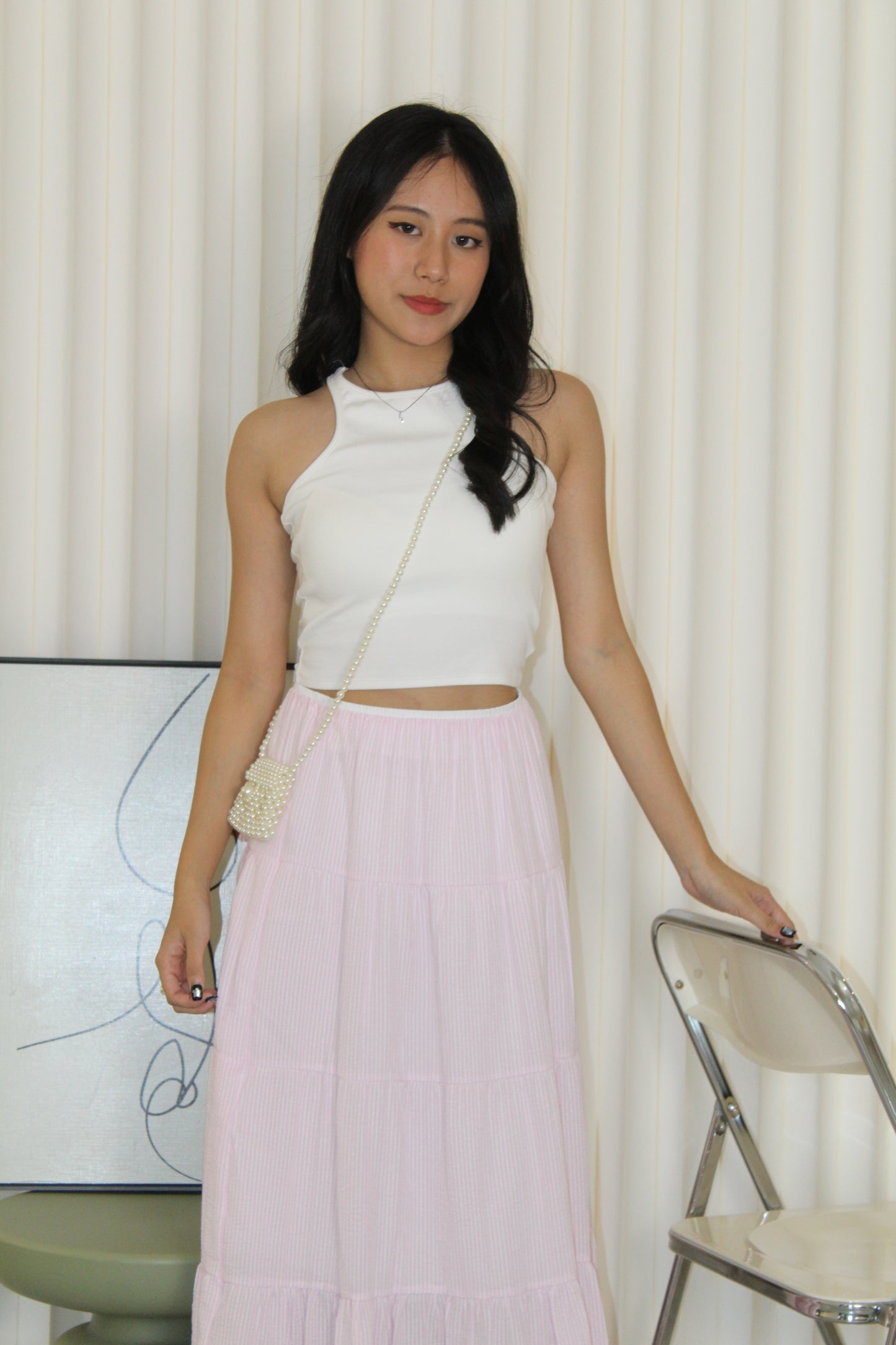 Skylar Stripes Layered Midi Skirt (Blue)