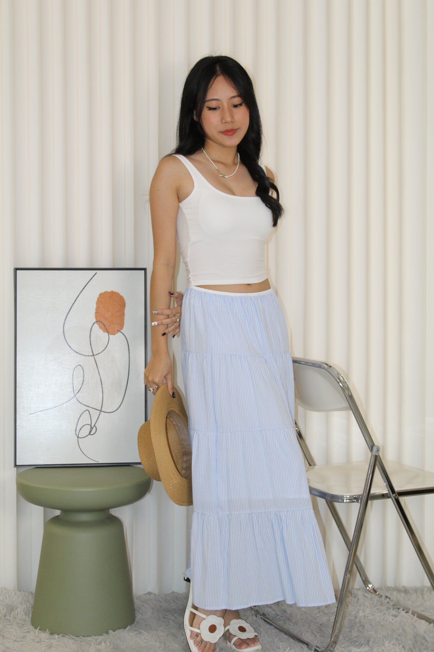 Skylar Stripes Layered Midi Skirt (Blue)