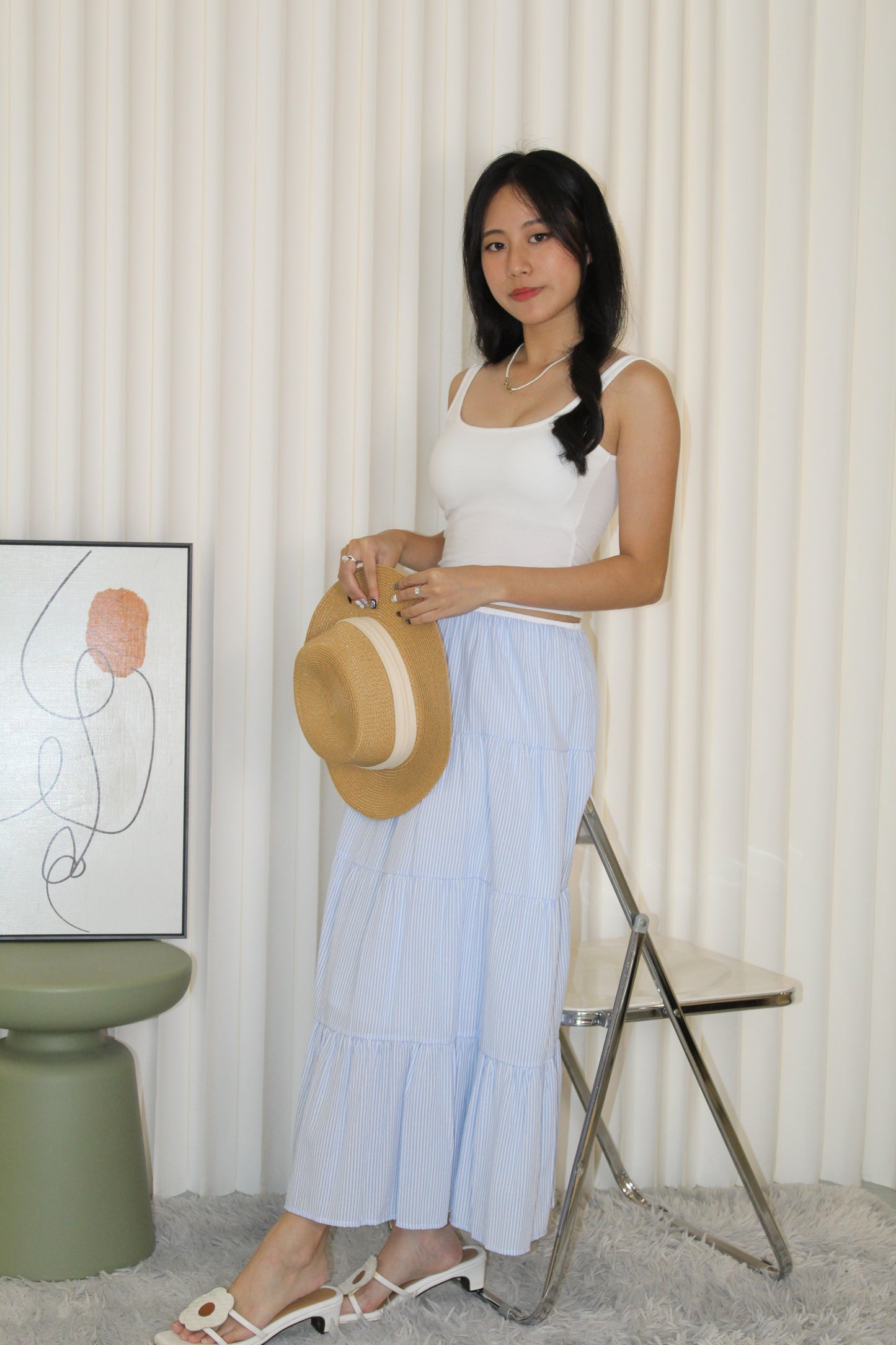 Skylar Stripes Layered Midi Skirt (Blue)