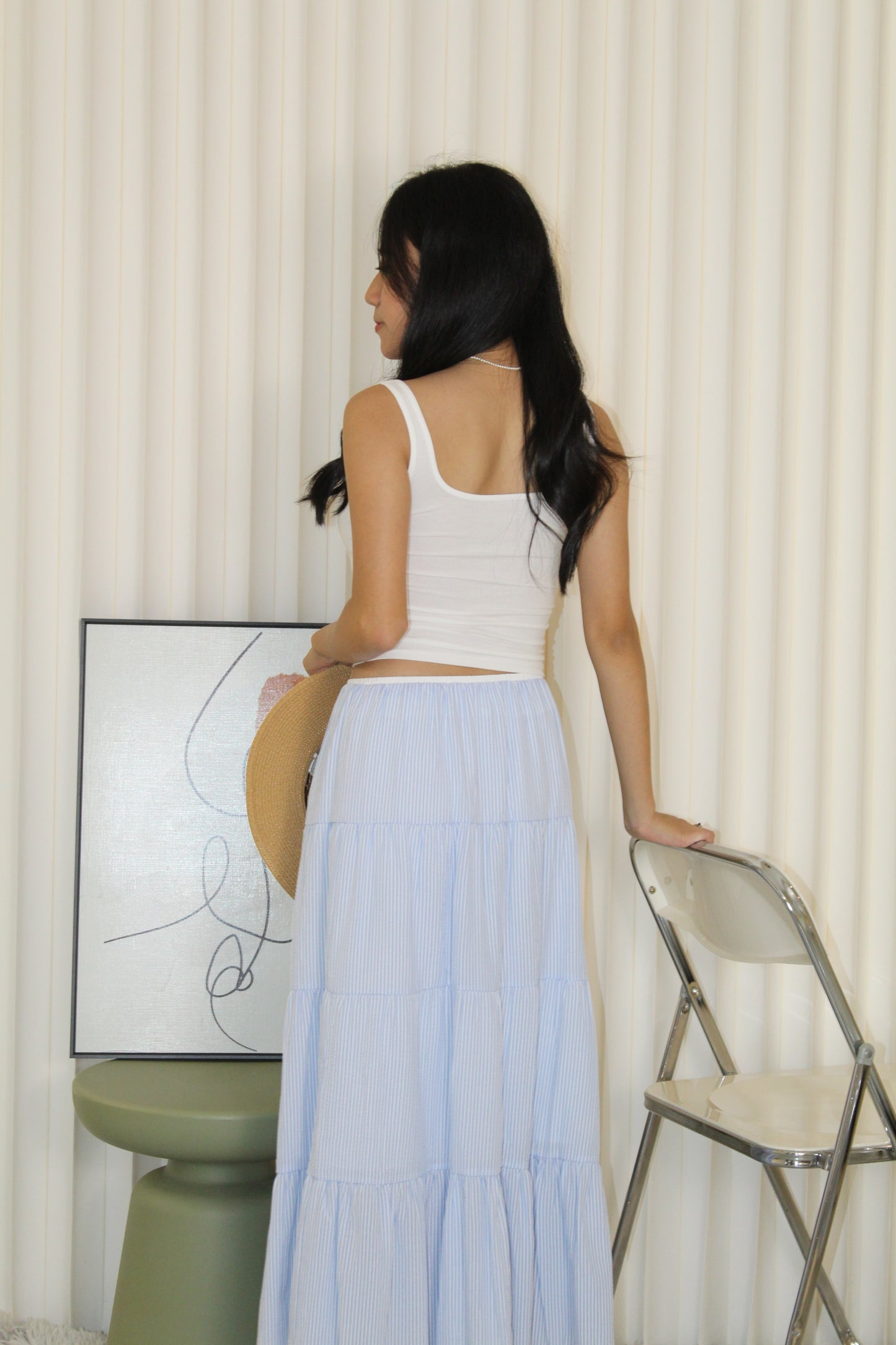 Skylar Stripes Layered Midi Skirt (Blue)