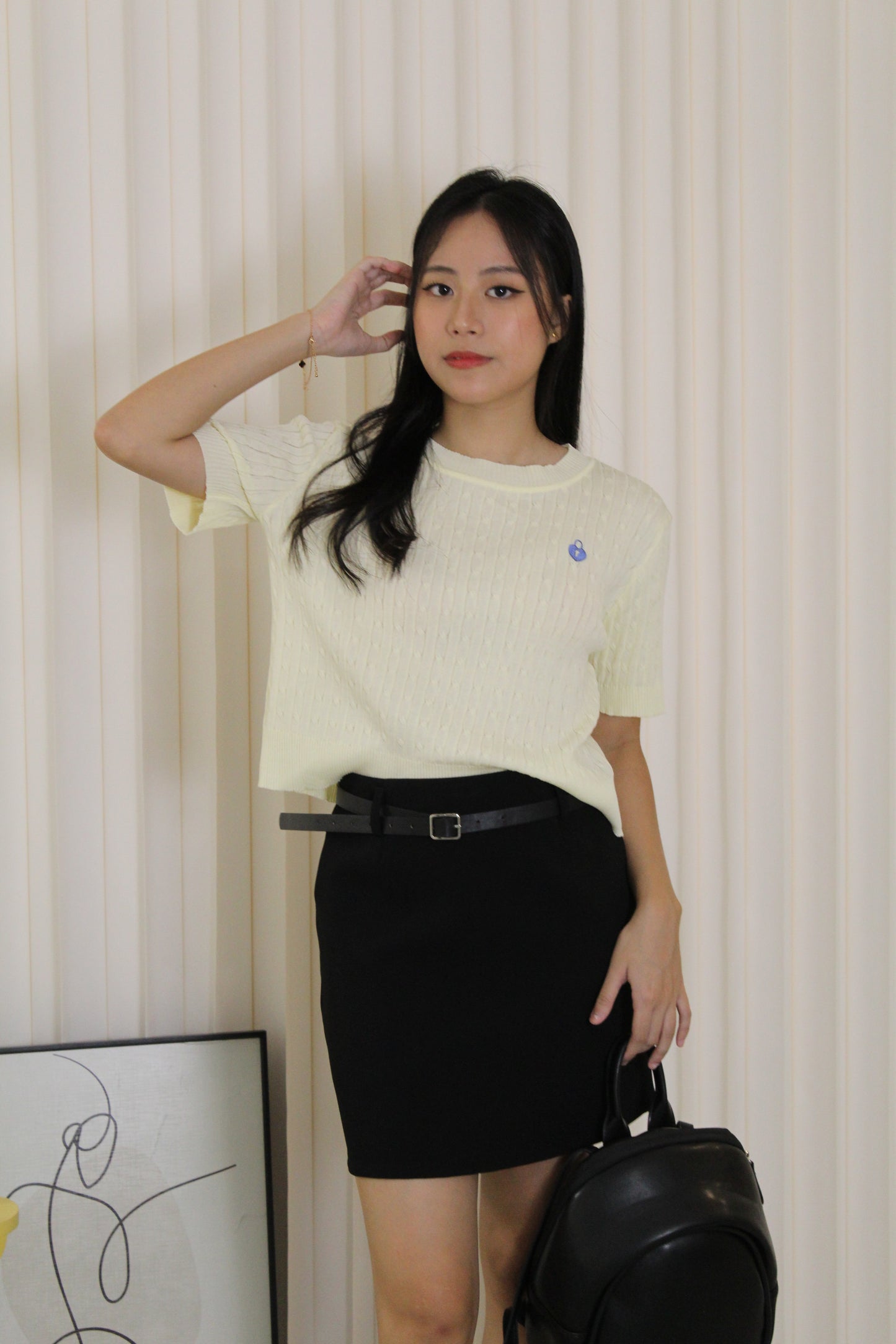 Cleo Knit Embroidered Top (Yellow)