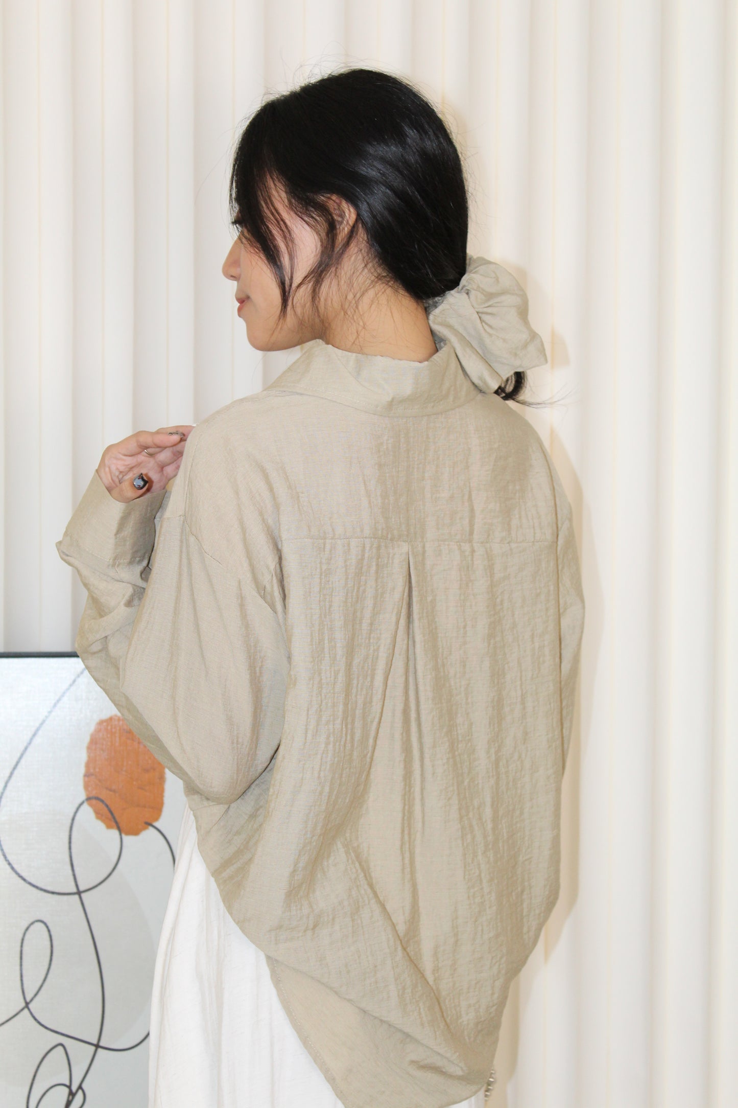 Joy Button Up Blouse Top (Khaki)