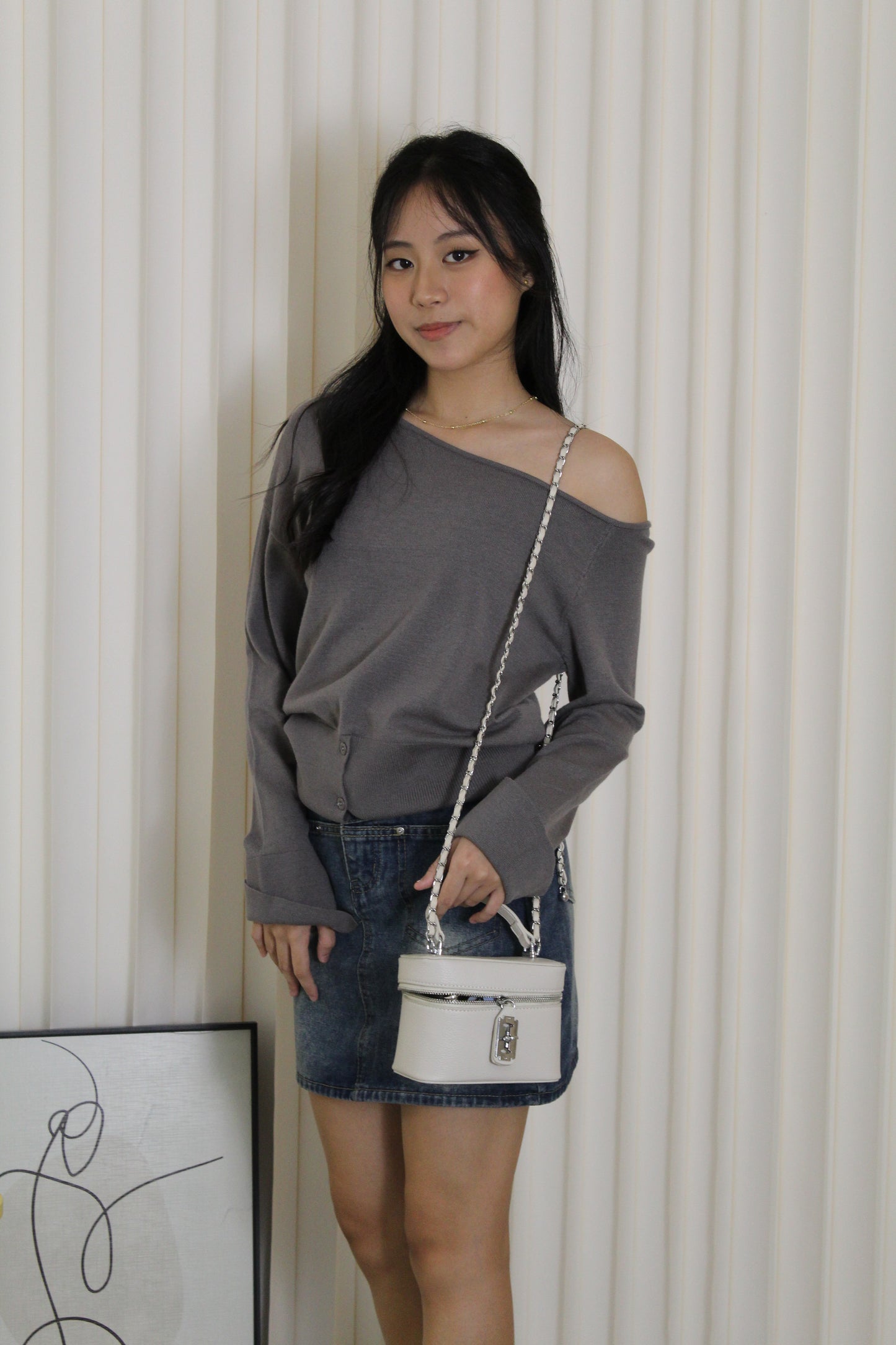 Lexi Knit Asymmetric Top (Grey)