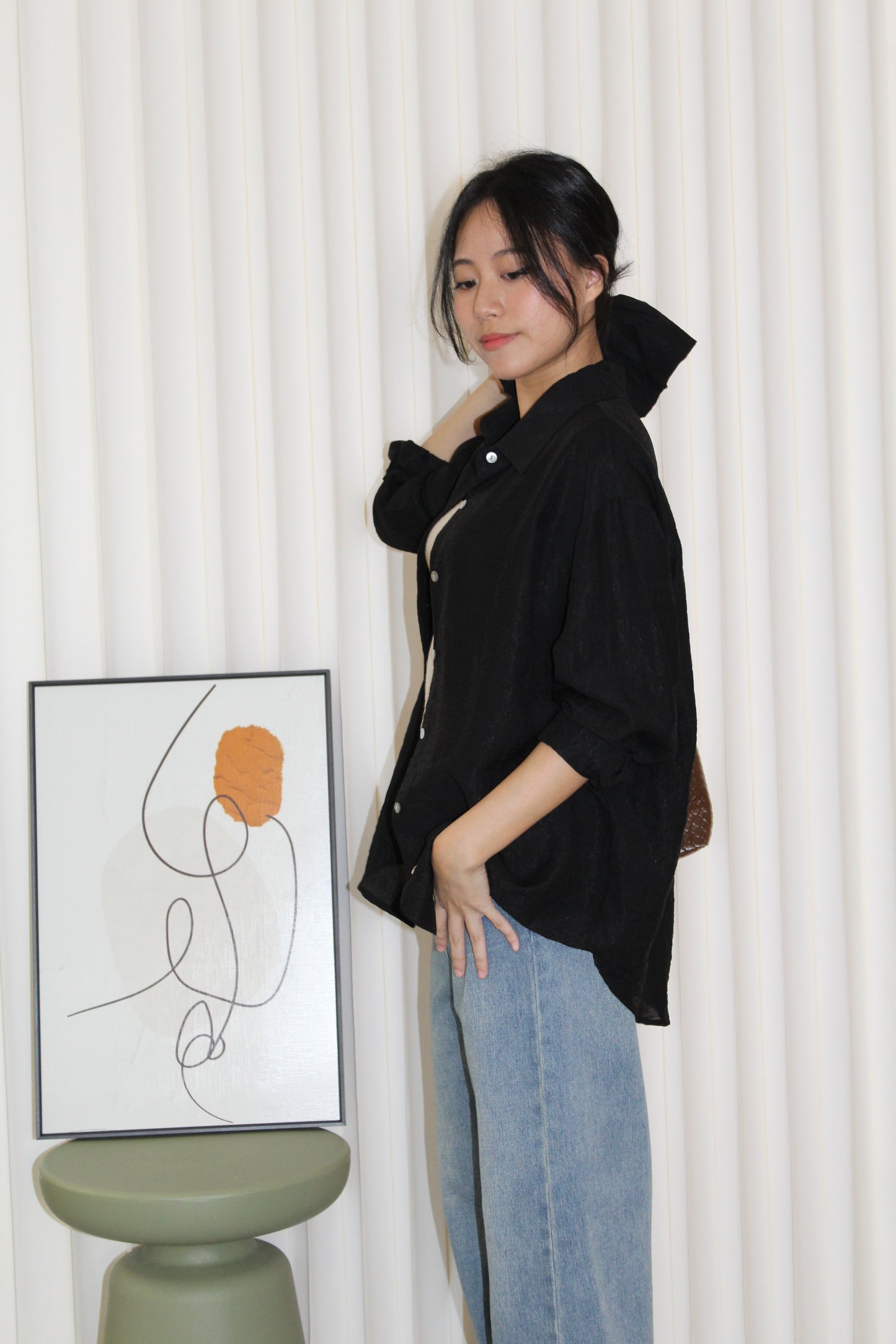 Joy Button Up Blouse Top (Khaki)