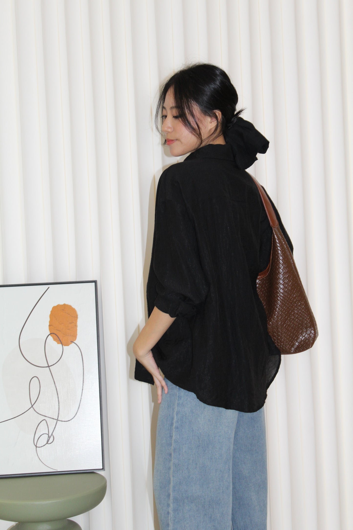 Joy Button Up Blouse Top (Khaki)
