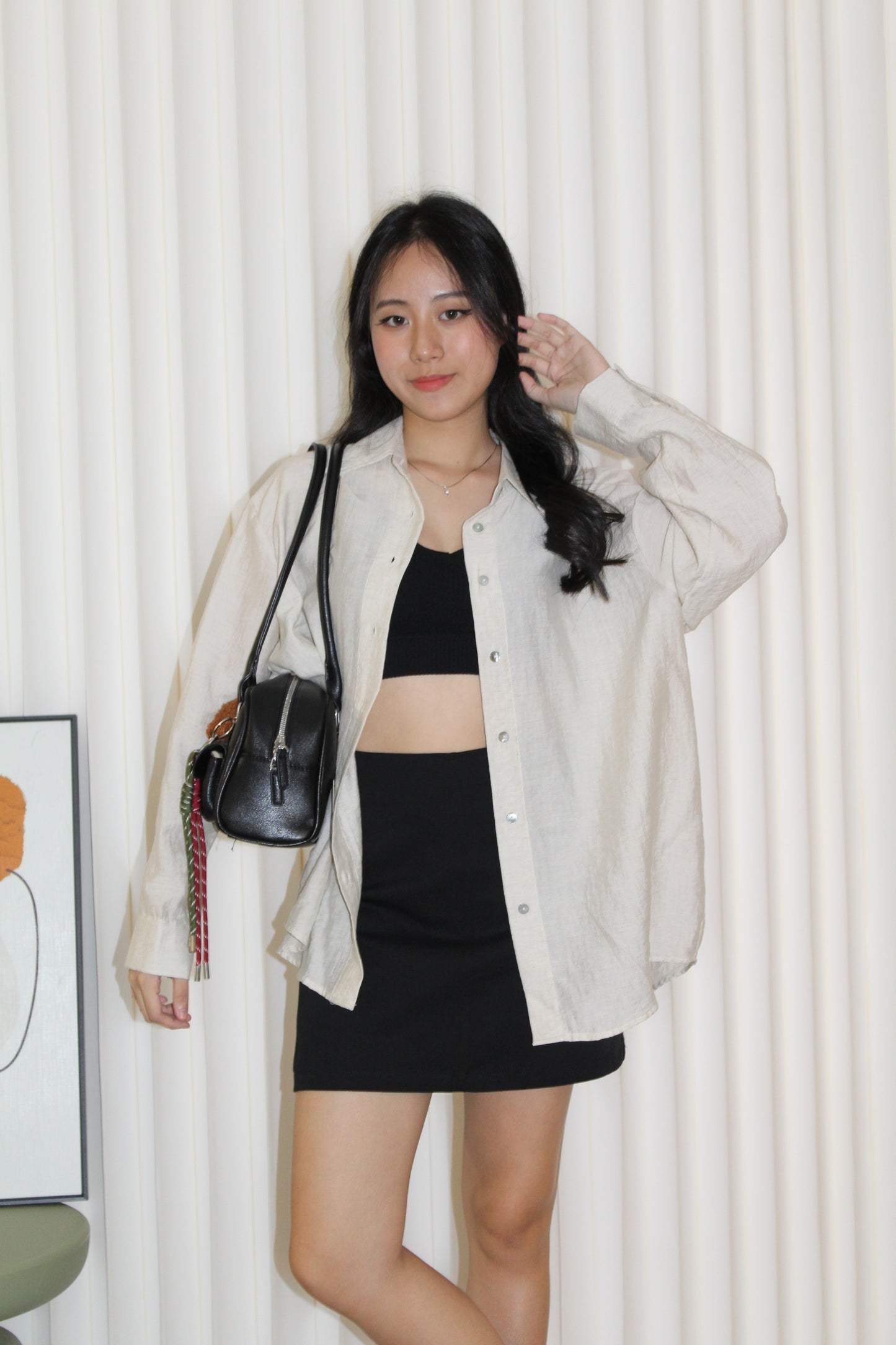 Joy Button Up Blouse Top (Khaki)