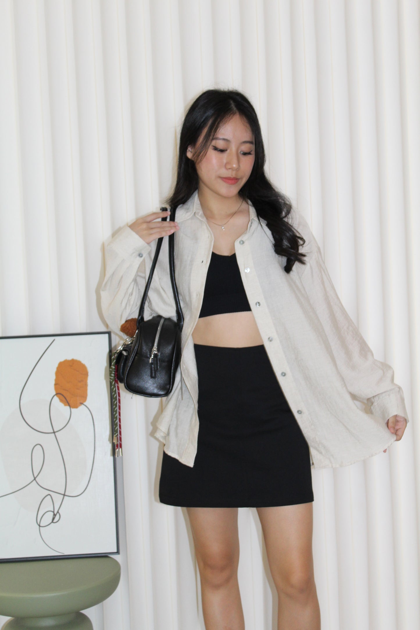 Joy Button Up Blouse Top (Khaki)