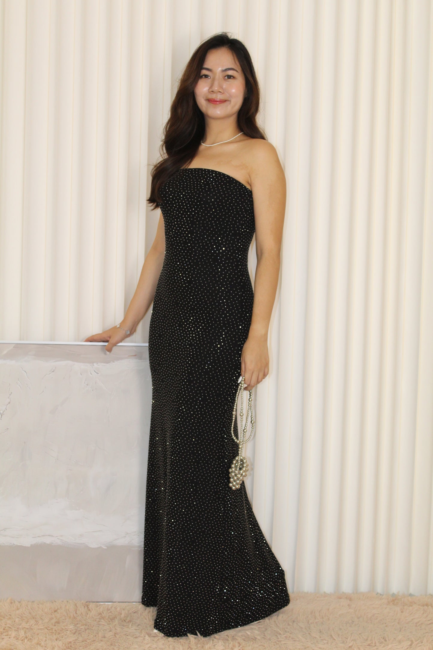 Elaine Rhinestone Tube Maxi Dress (Black)