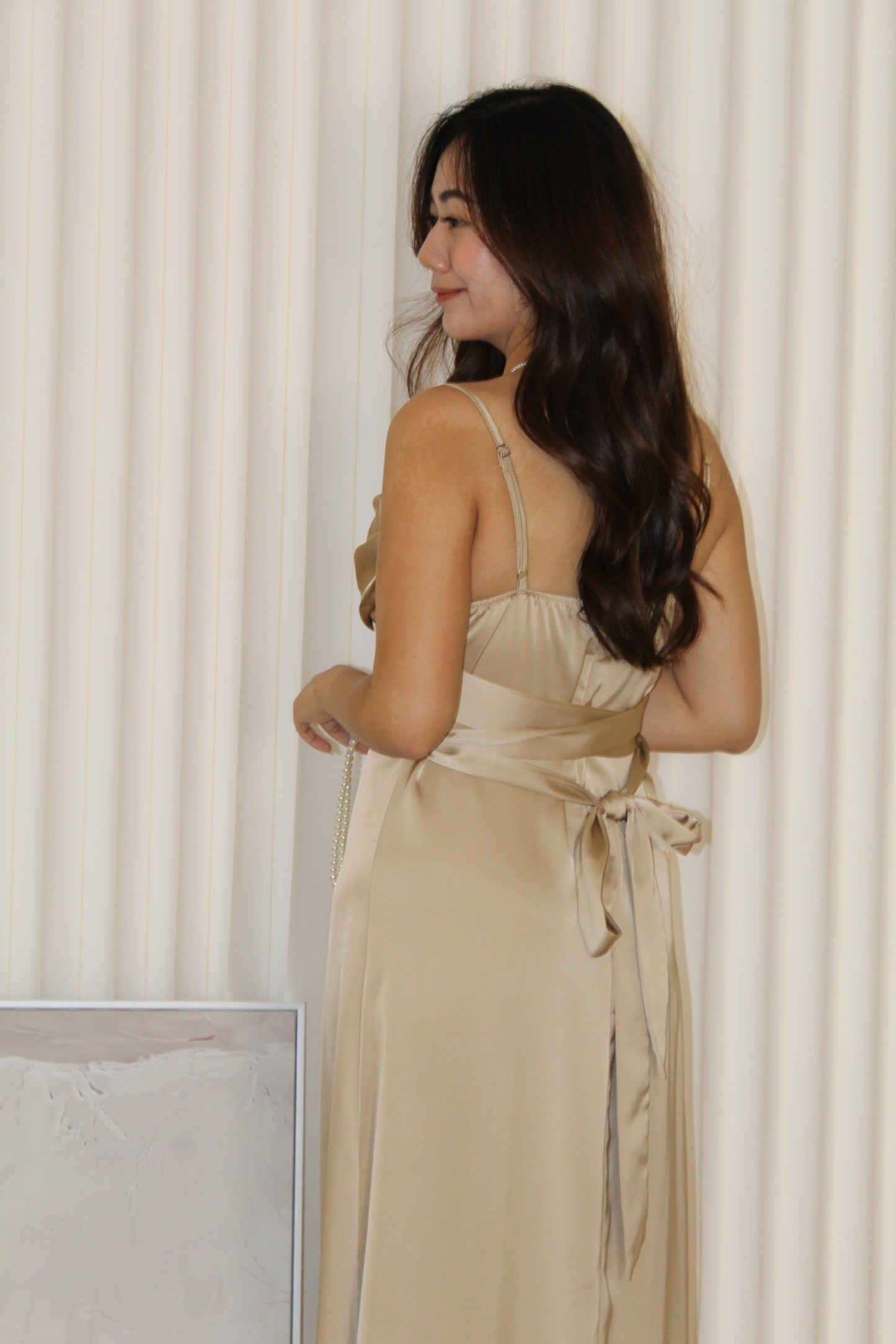 Paulina Satin Maxi Dress (Khaki)