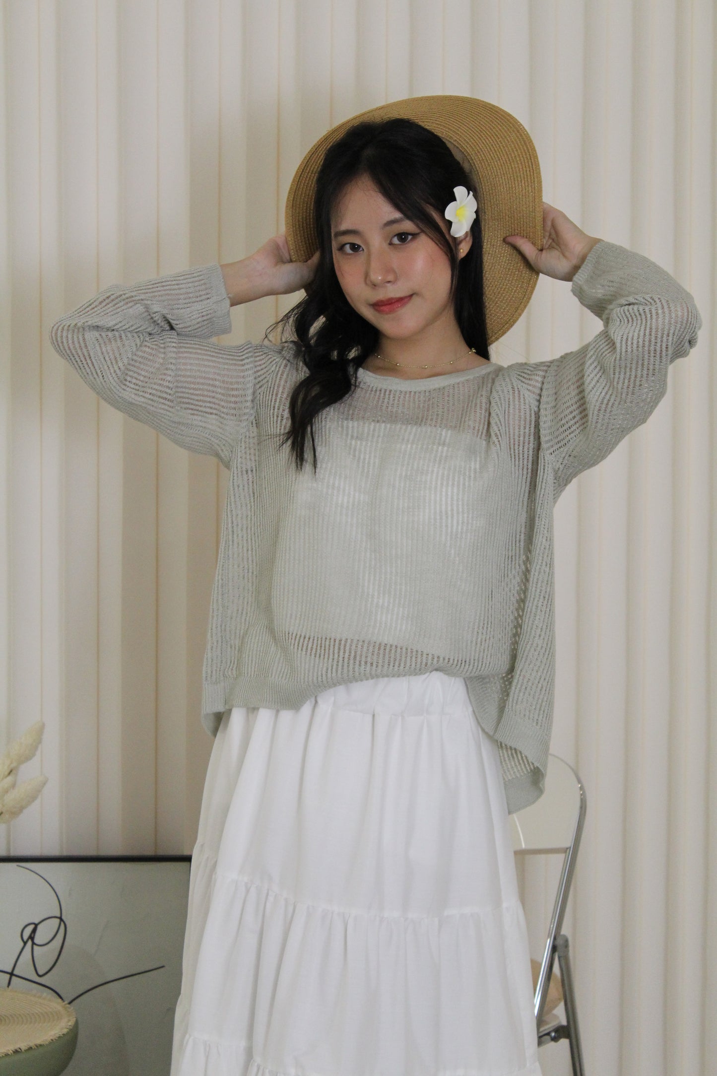 MaryAnn Sheer Knit Top (Green)