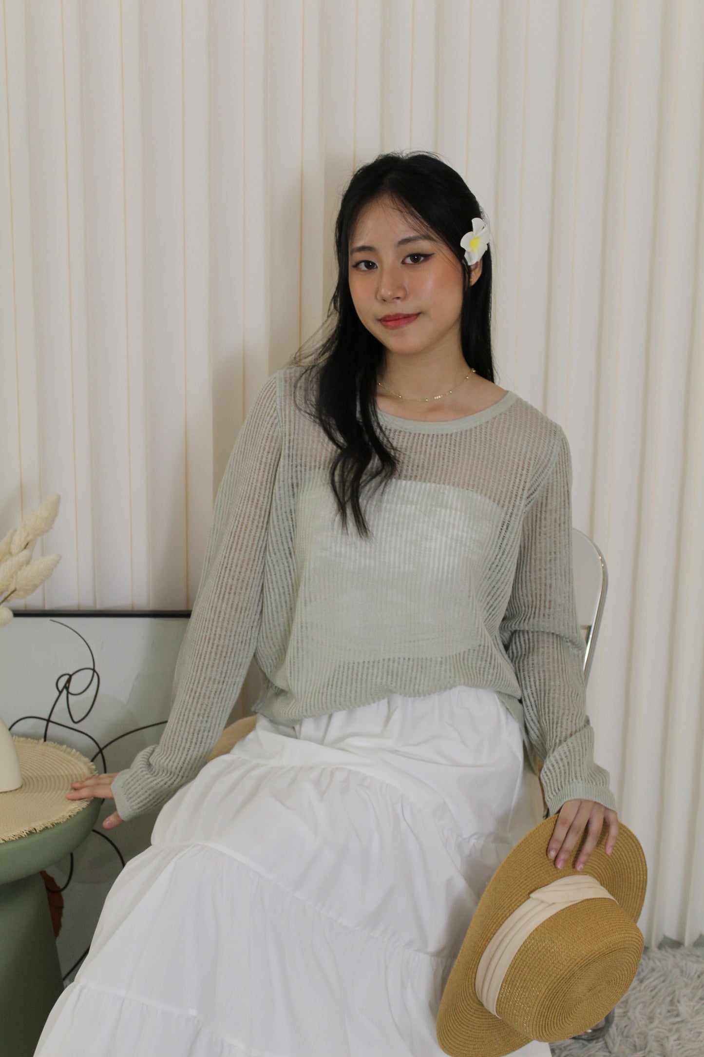 MaryAnn Sheer Knit Top (Green)