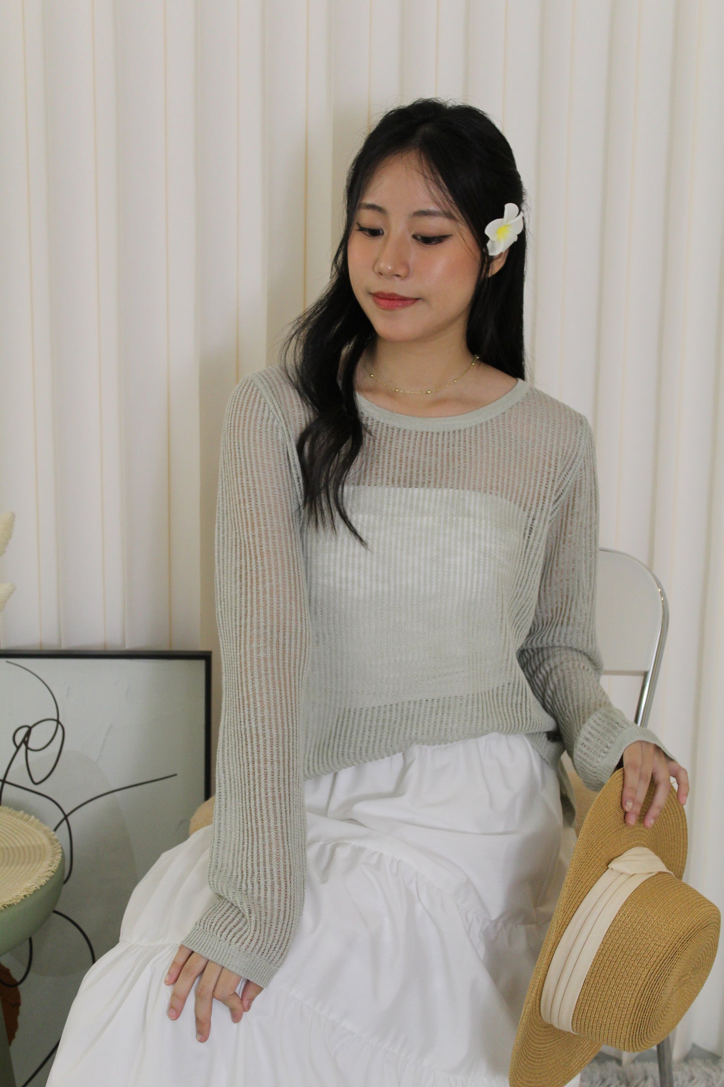 MaryAnn Sheer Knit Top (Green)